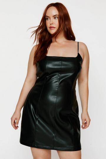 Black Plus Size Faux Leather Strappy Mini Dress