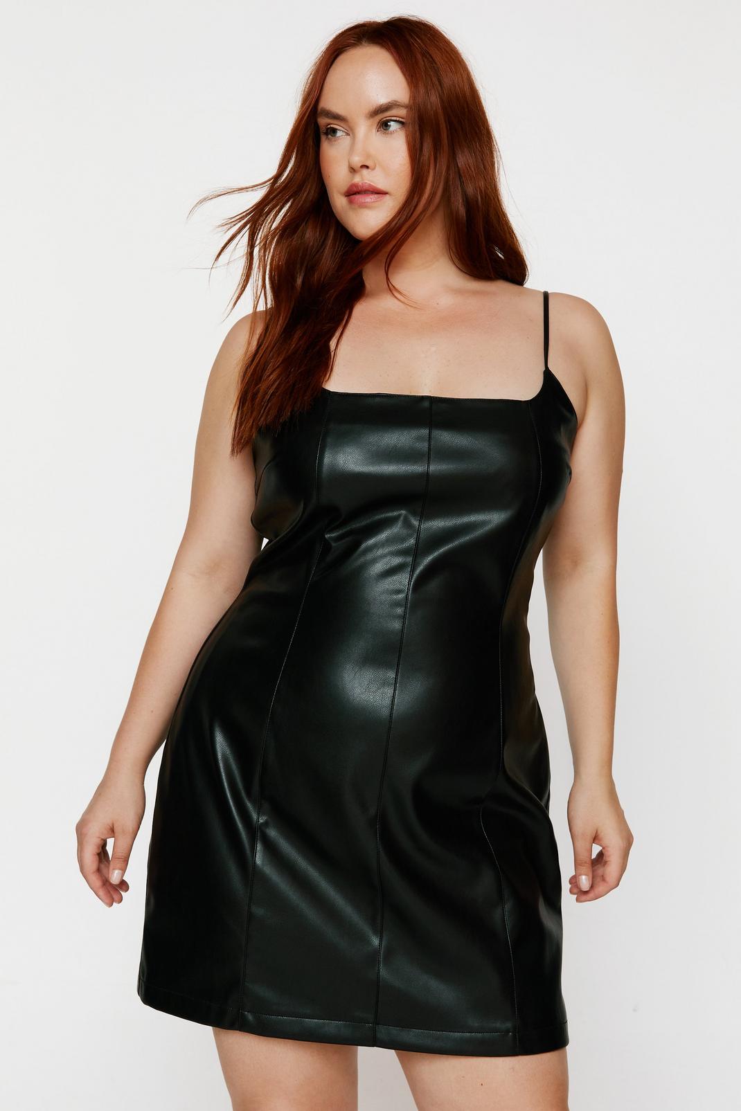 Black Plus Size Faux Leather Strappy Mini Dress image number 1
