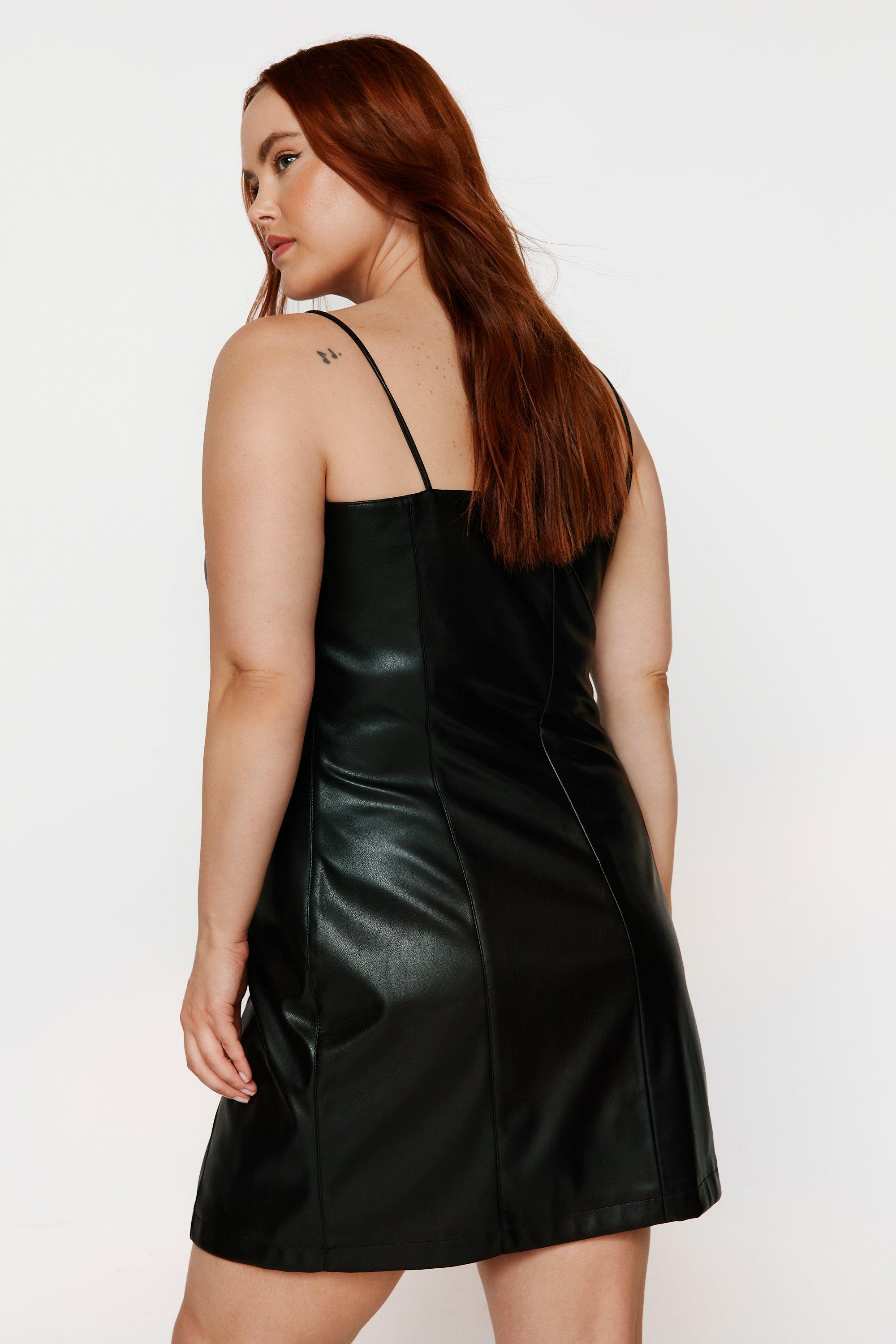 Plus Size Faux Leather Strappy Midi Dress