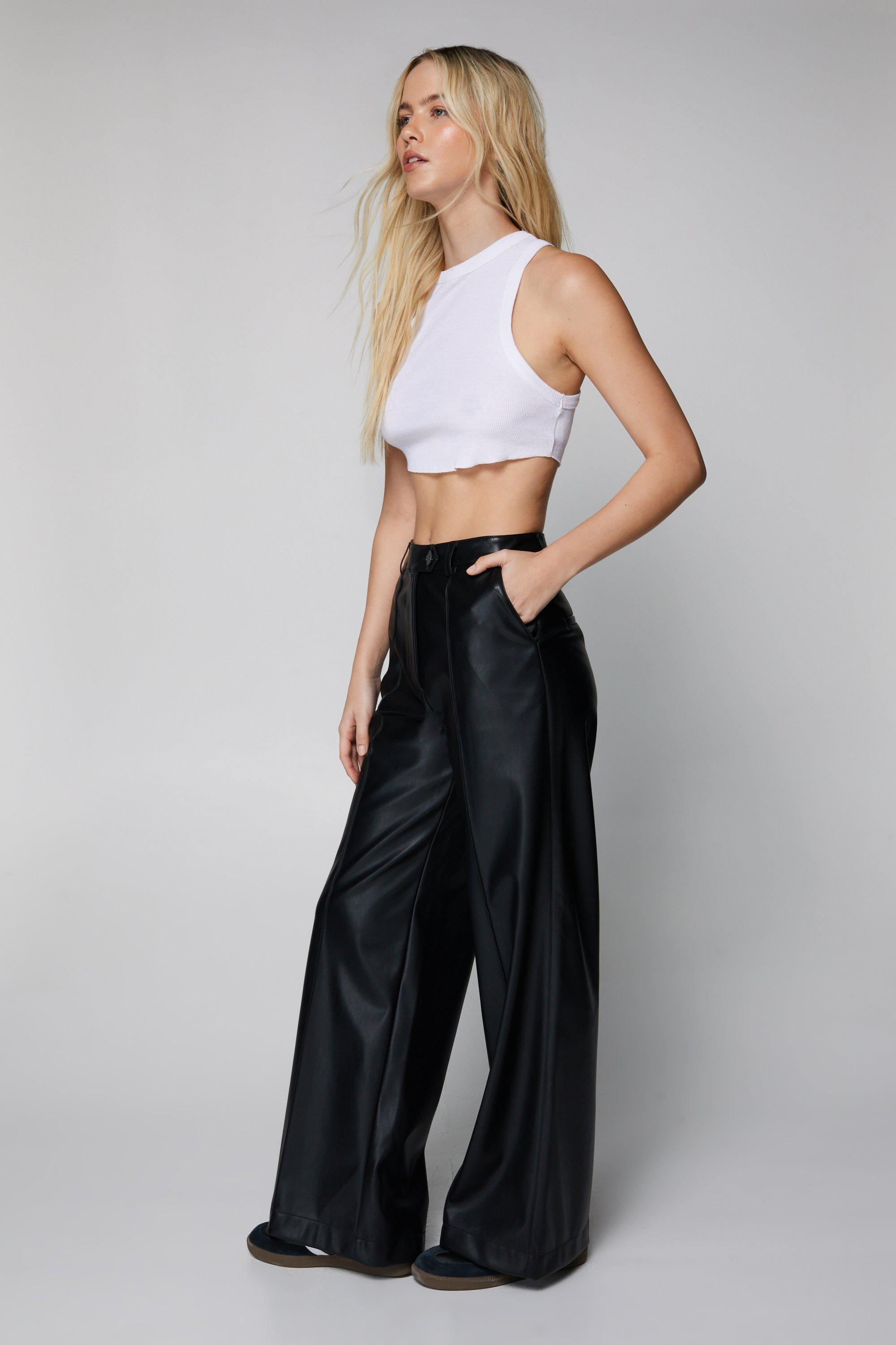 The Petite High Waist Wide Leg Crop Pant in Faux Leather