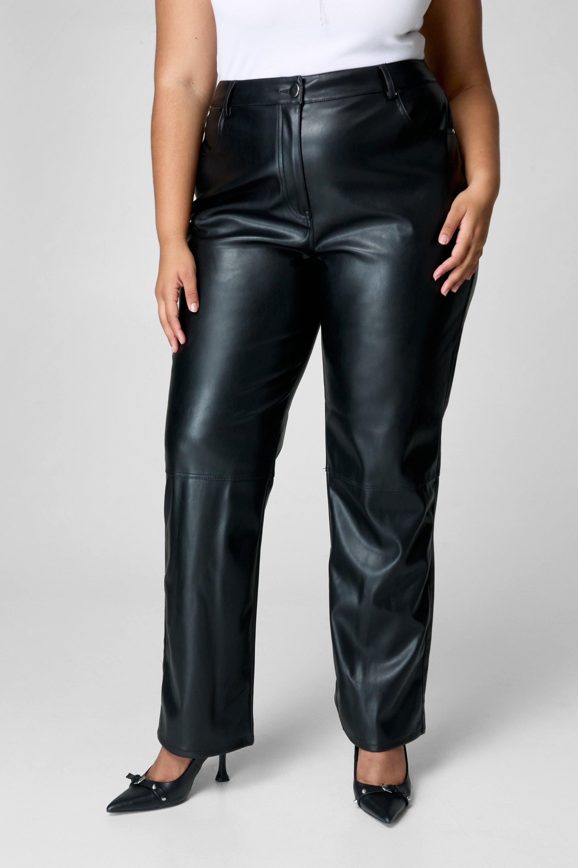 HDE Women's Plus Size High Waisted Faux Leather Pants with Pockets Black 2X  