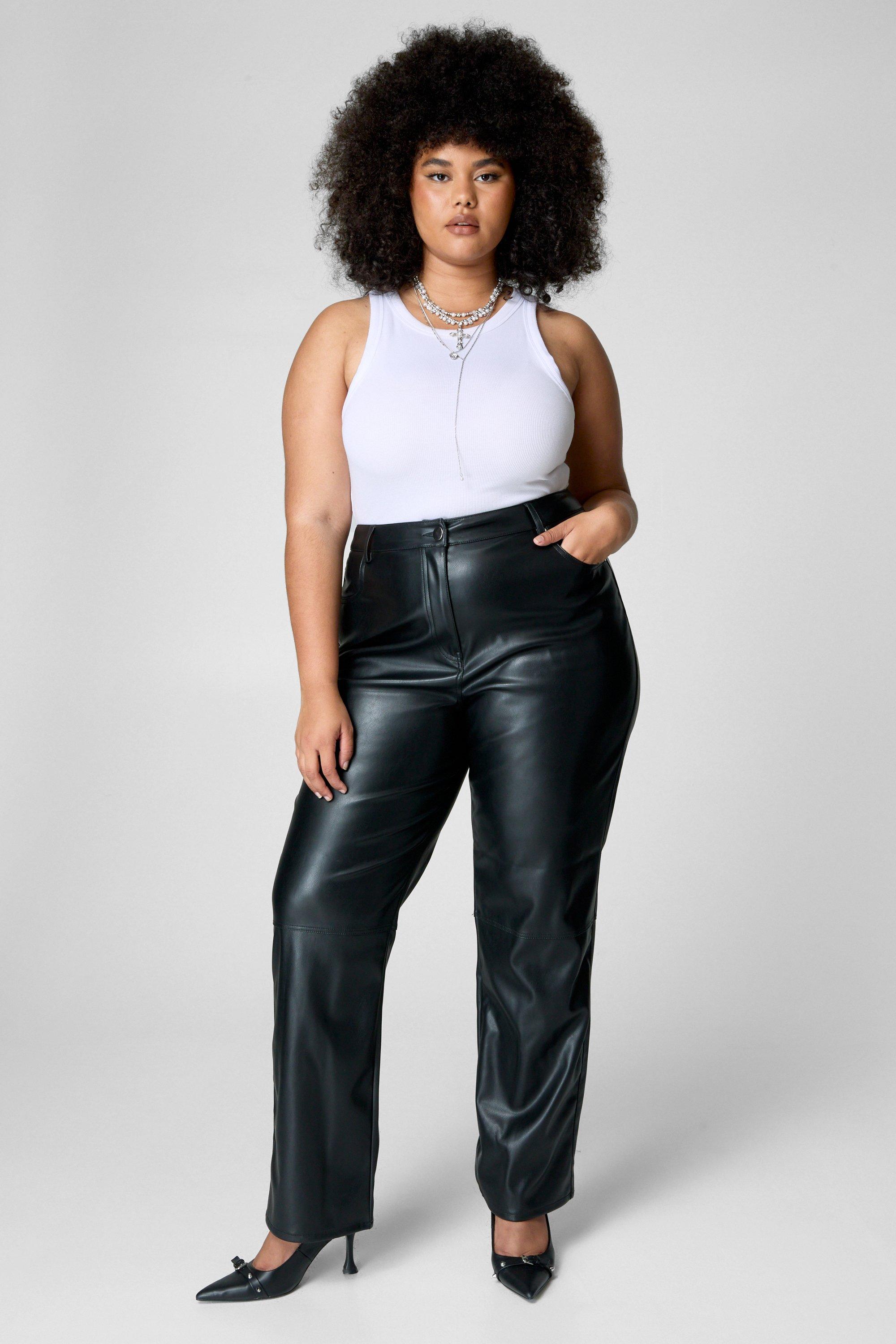 HDE Women's Plus Size Faux Leather Pants High Waist Straight Leg Pant  w/Pockets : : Clothing, Shoes & Accessories