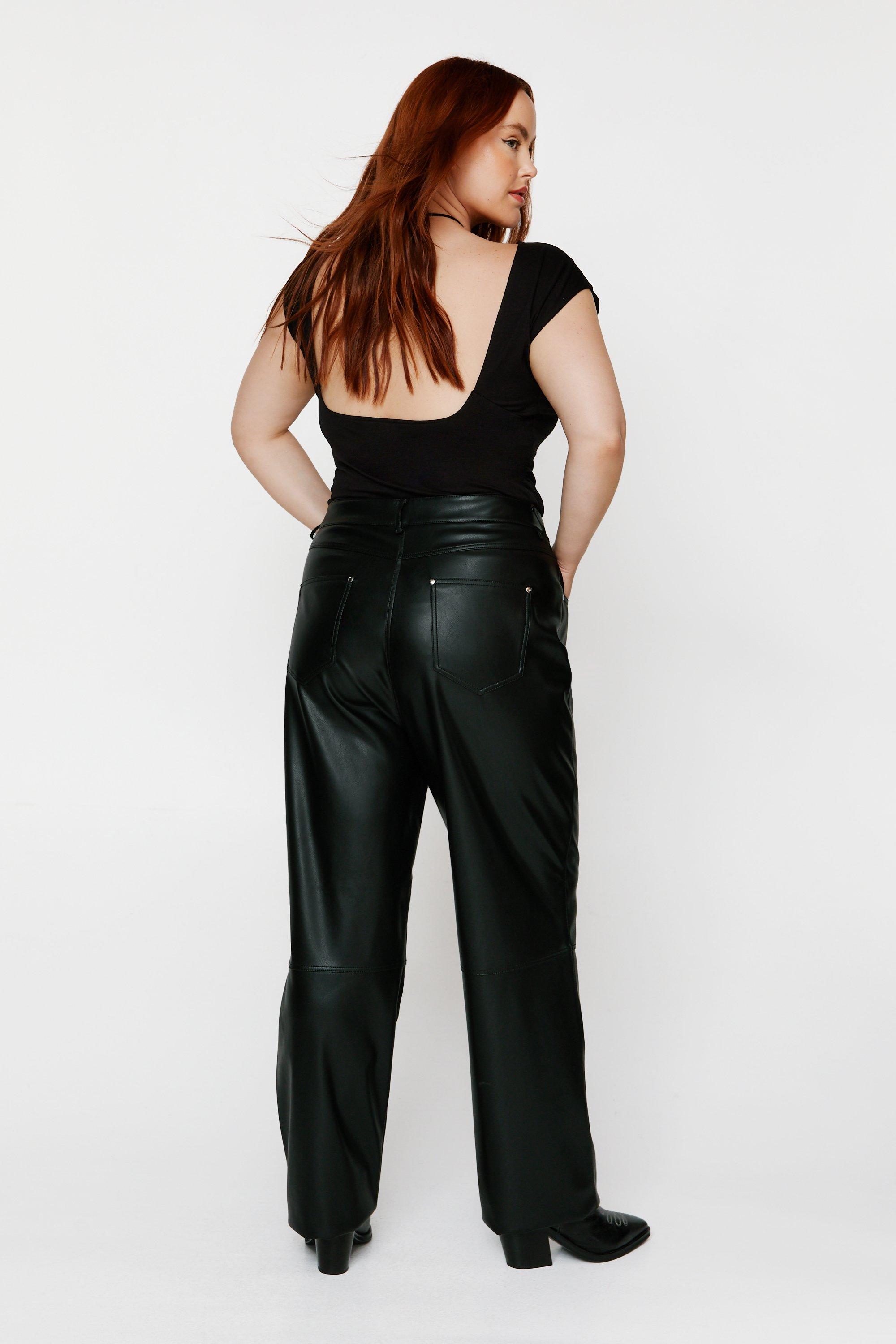 Plus Size faux leather straight leg pants vegan leather trousers