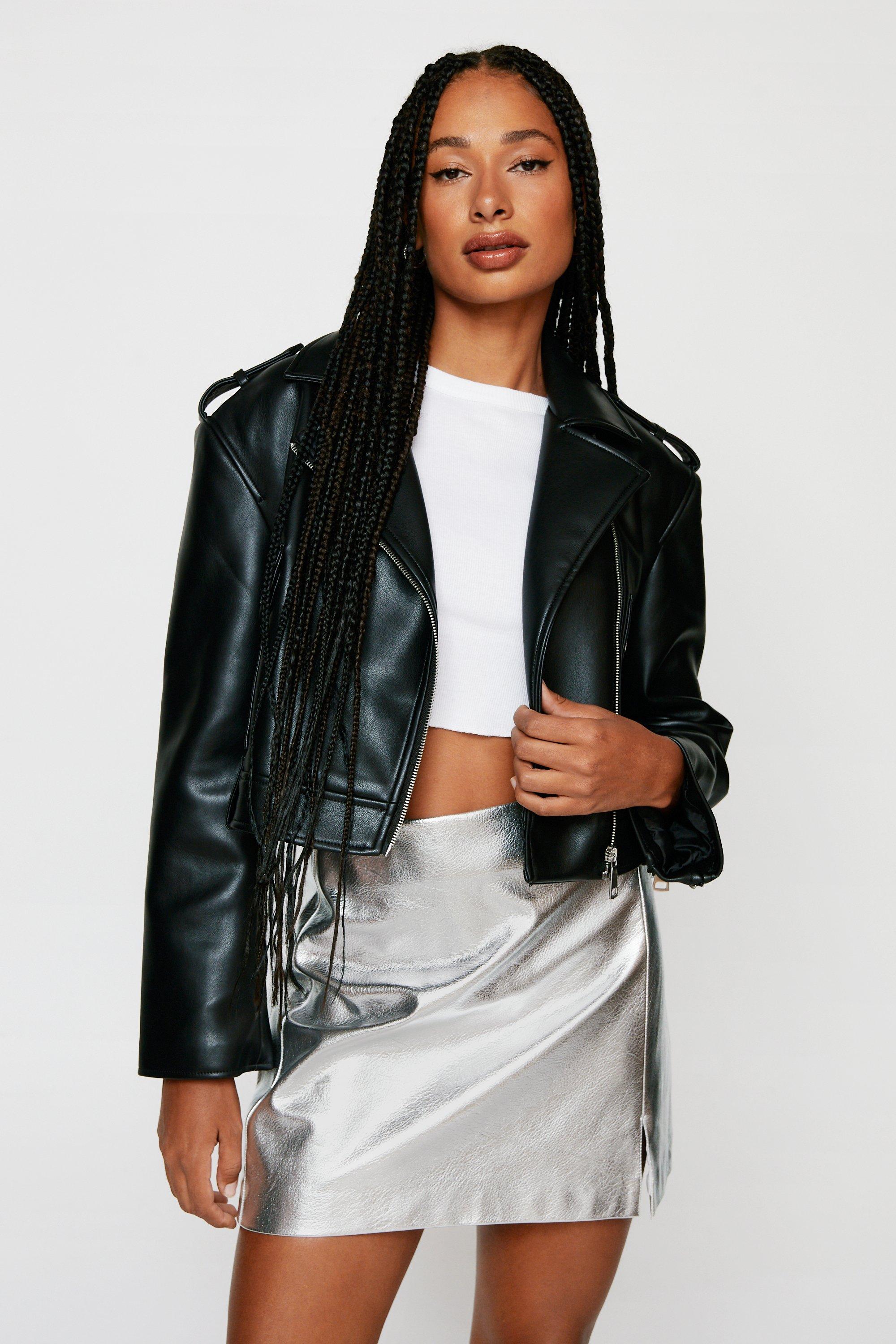 Cropped leather biker jacket