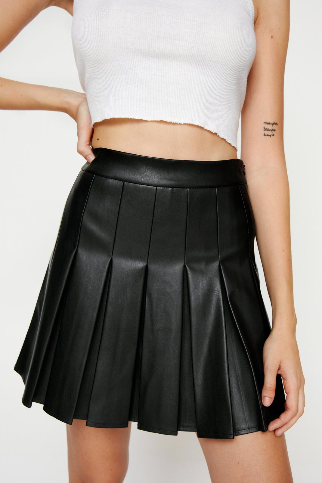 Black Petite Faux Leather Pleated Mini Skirt image number 1