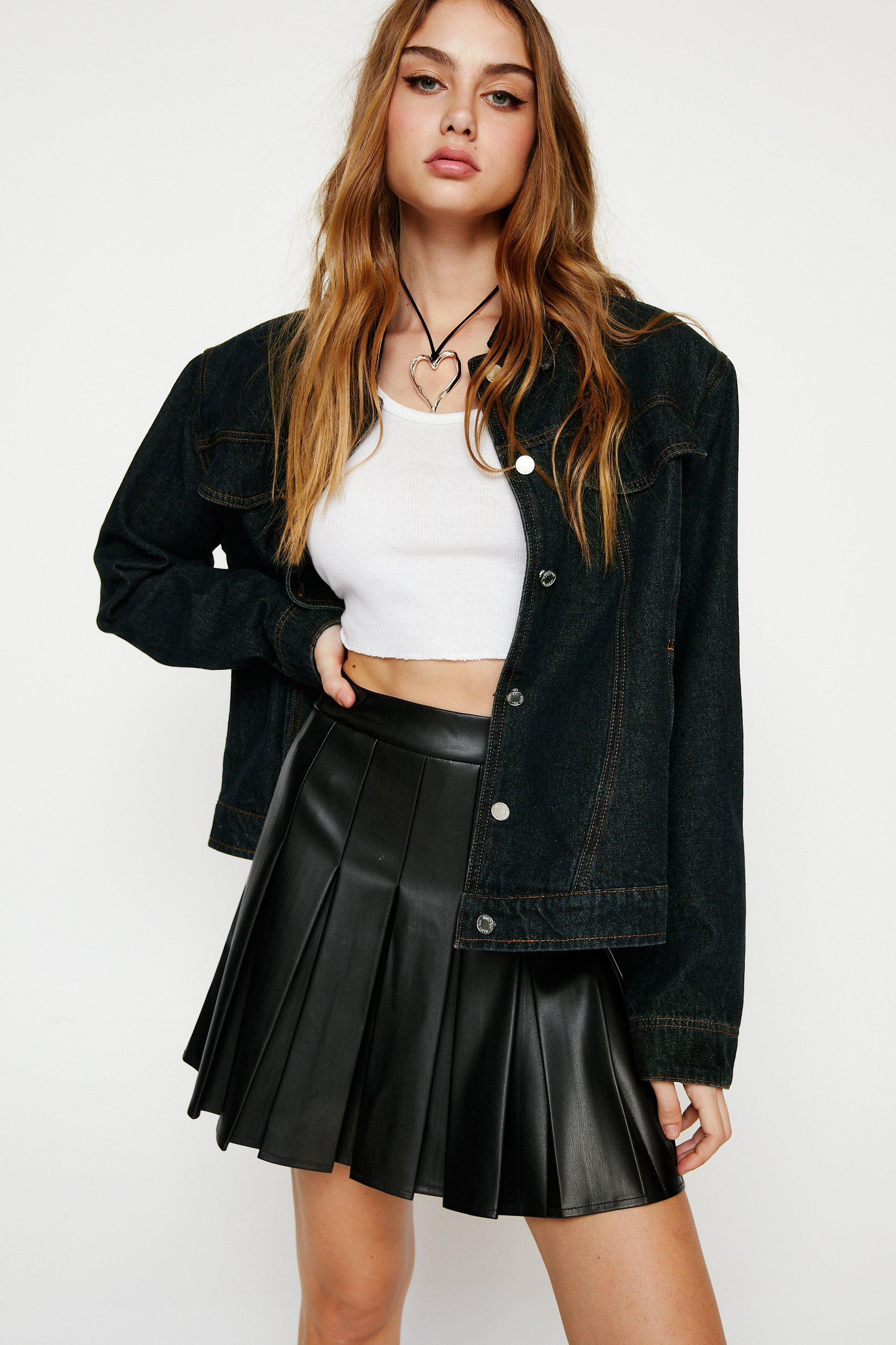 Petite Faux Leather Pleated Mini Skirt