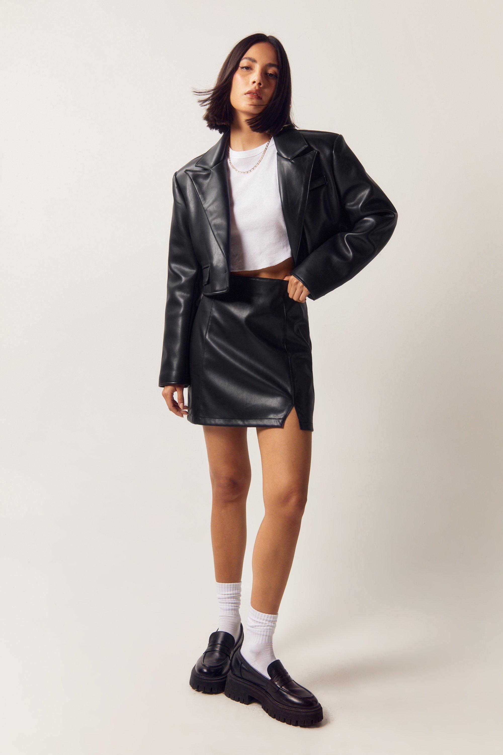 Petite faux leather 2025 mini skirt black