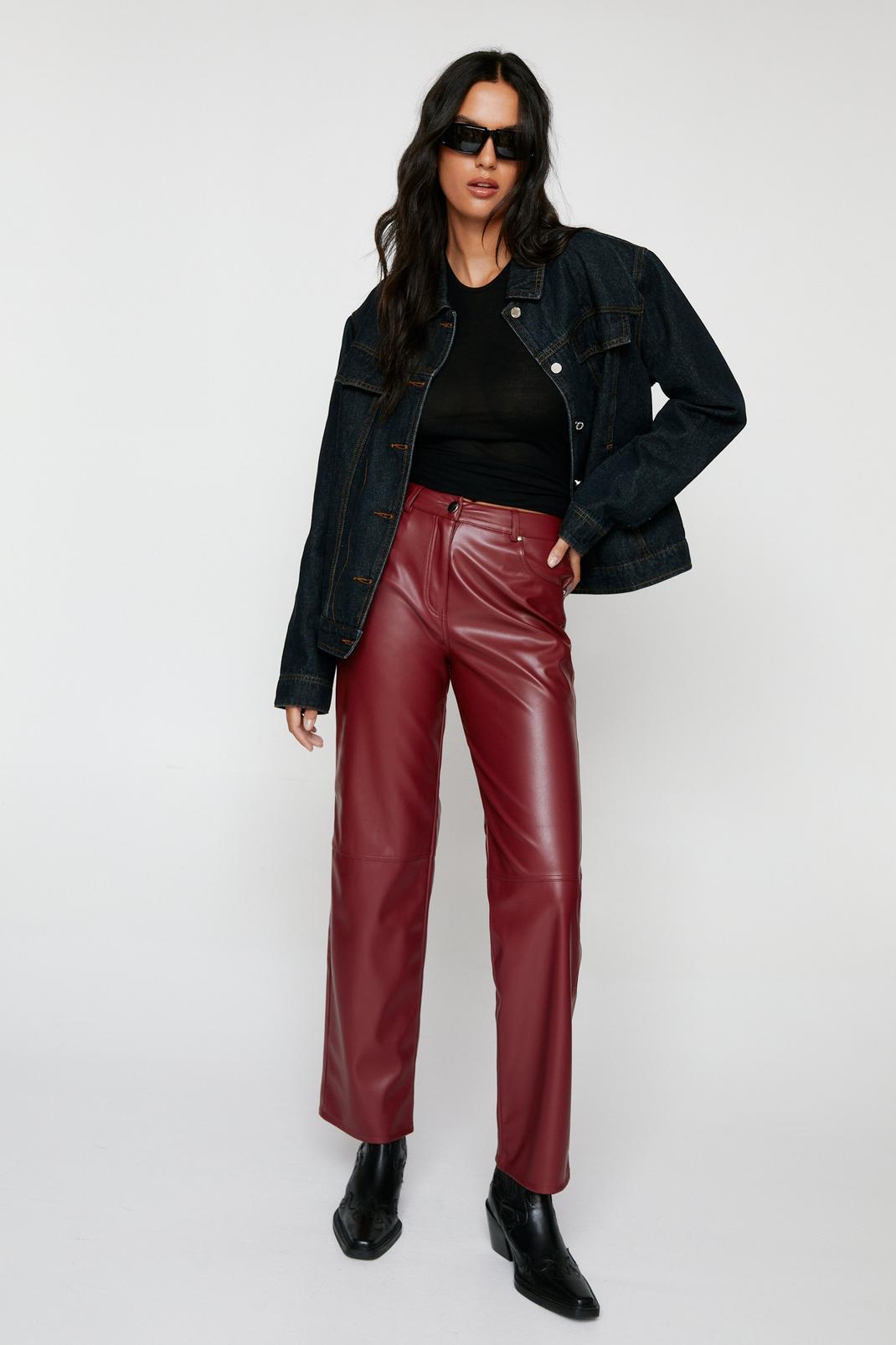 Oxblood Faux Leather Straight Leg Pants image number 1