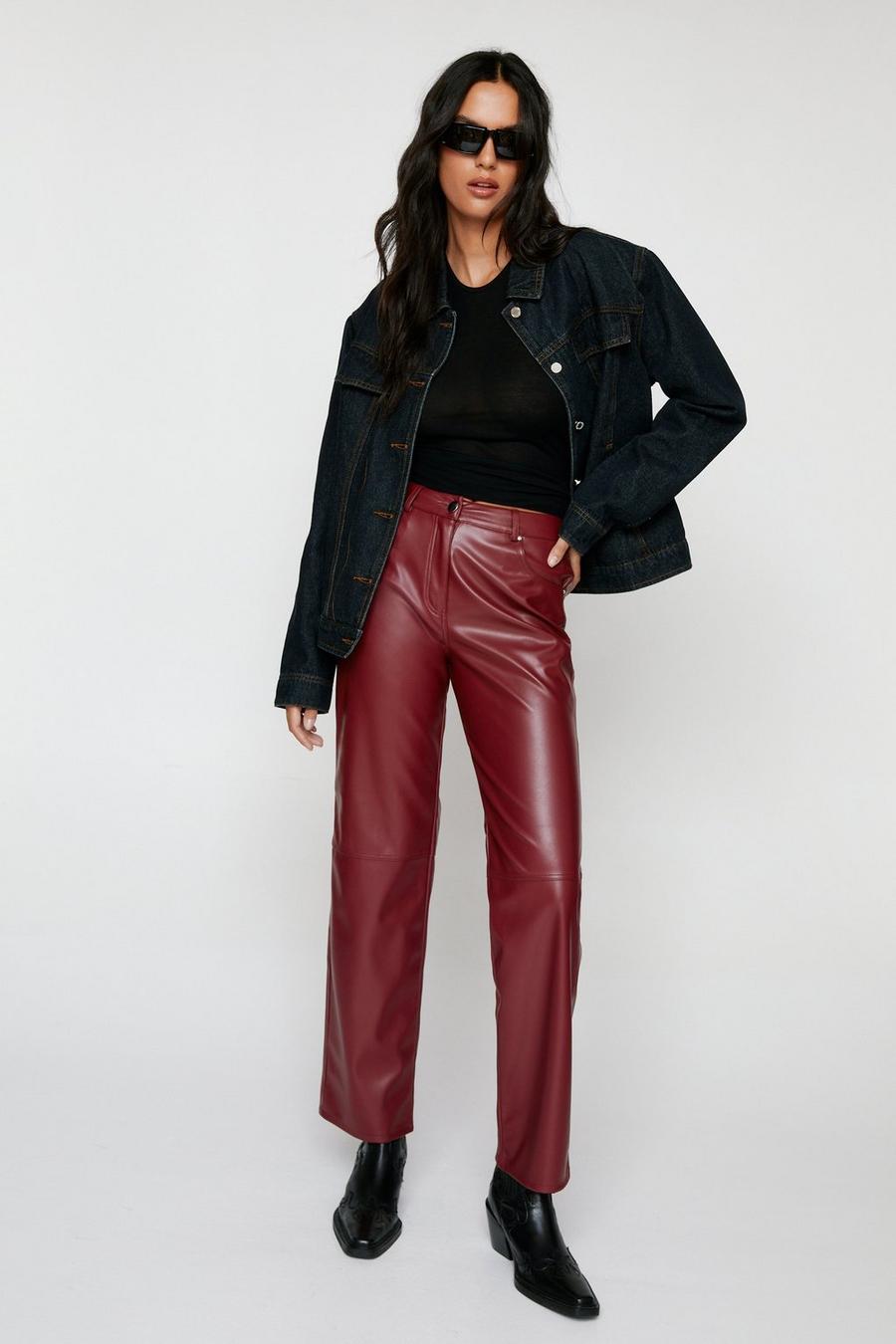 Faux Leather Straight Leg Trousers