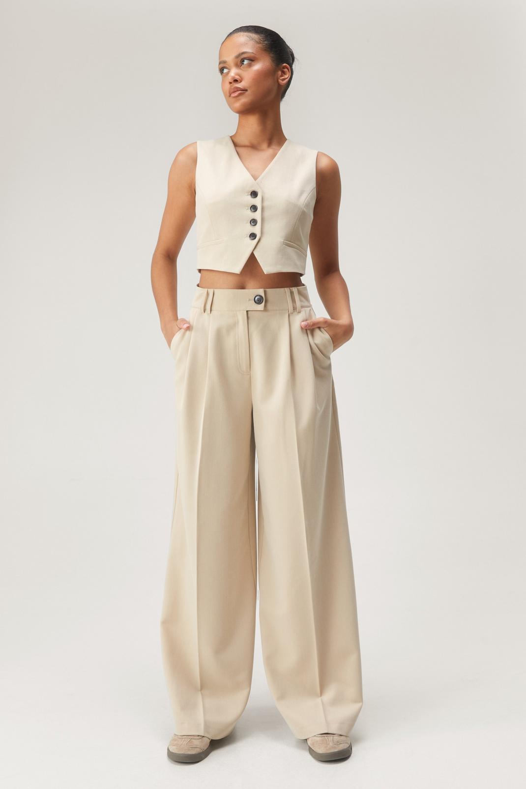 Beige Tailored Straight Leg Trousers image number 1