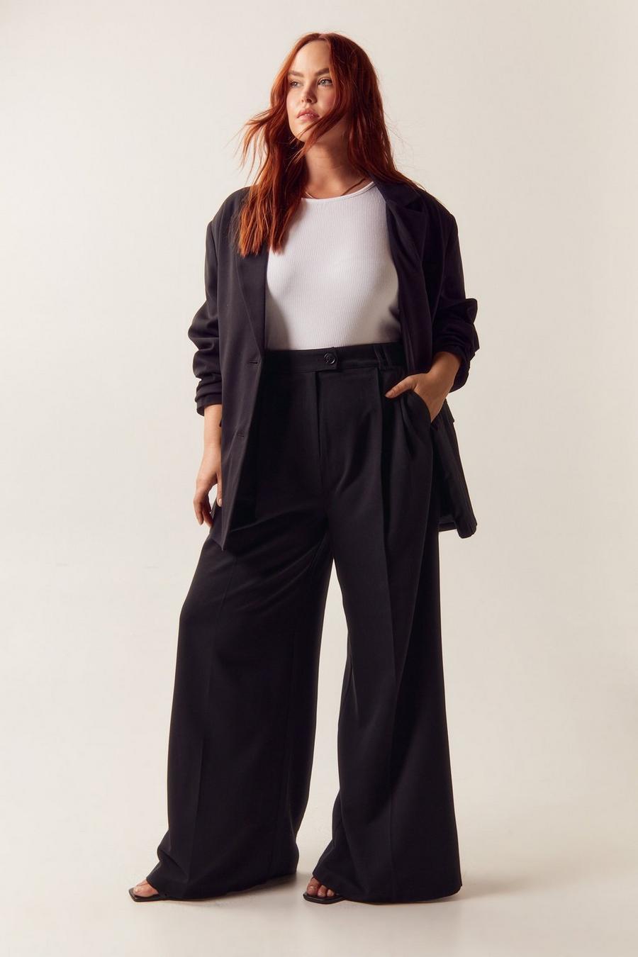Plus Size Pleated Wide Leg Tailored Trousers