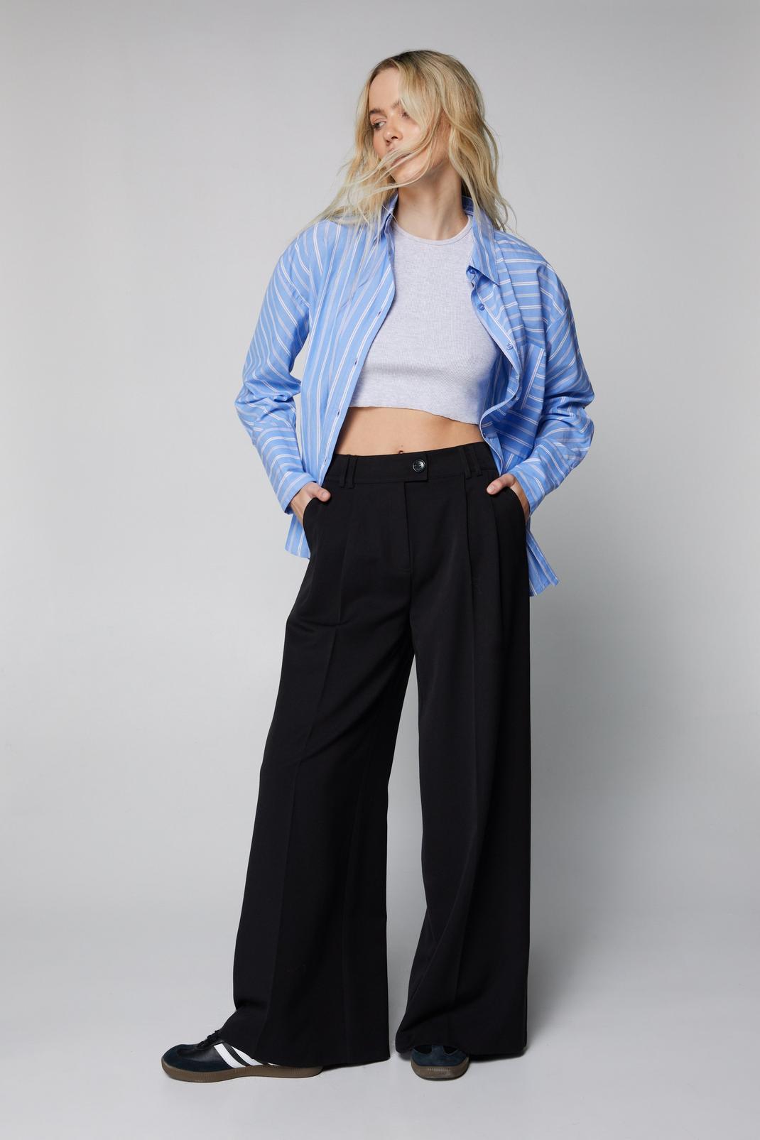 Black Petite Tailored Double Pleat Wide Leg Trousers image number 1
