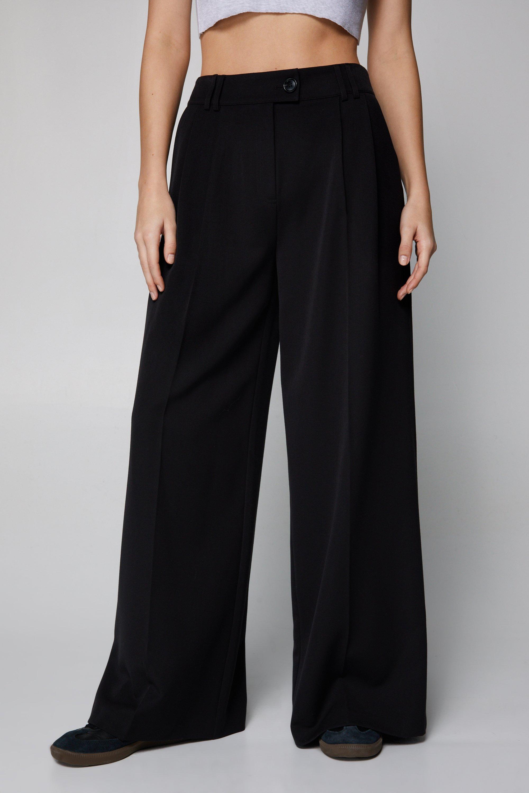 DOUBLE WAIST WIDE LEG PANTS - Black