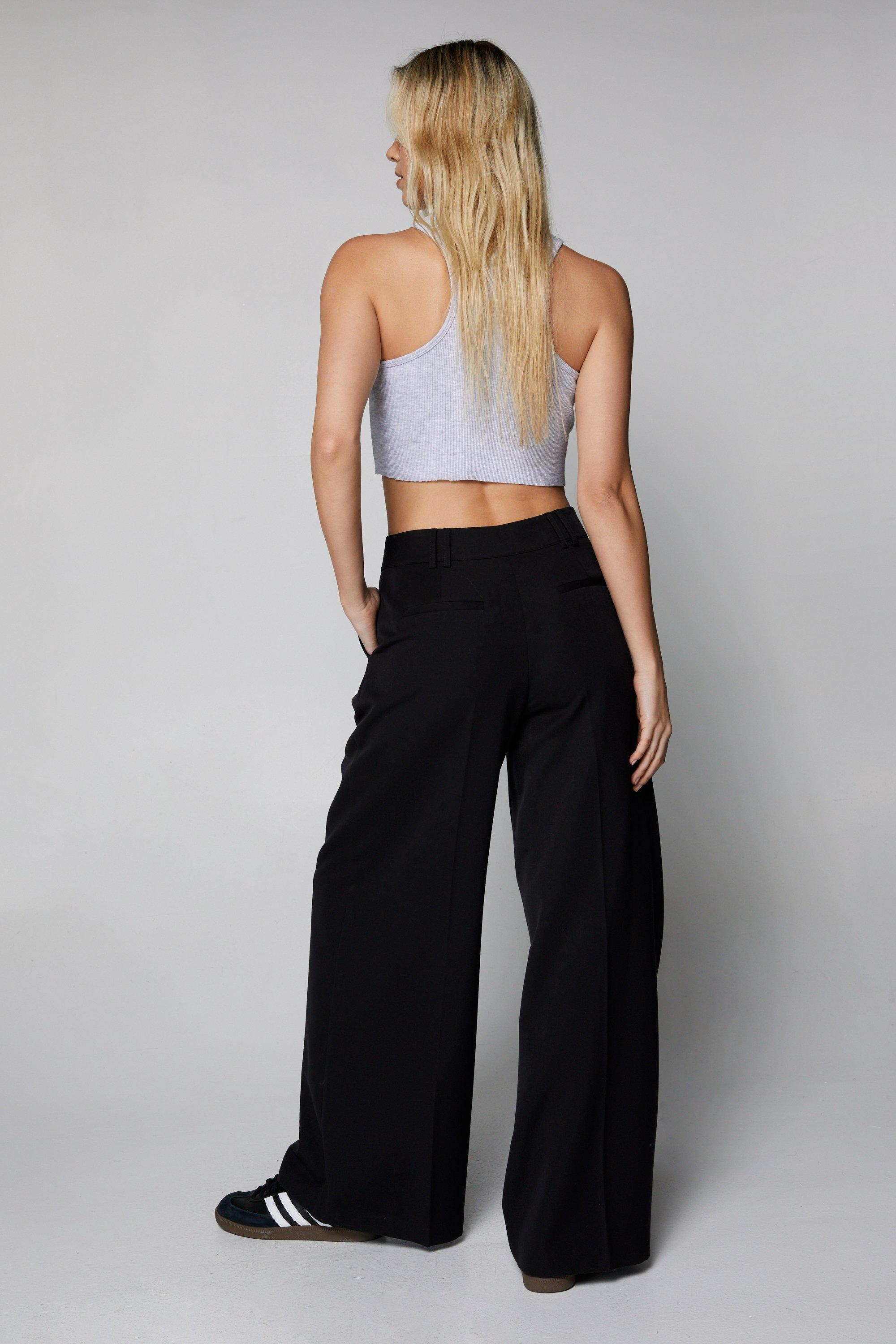 DOUBLE WAIST WIDE LEG PANTS - Black