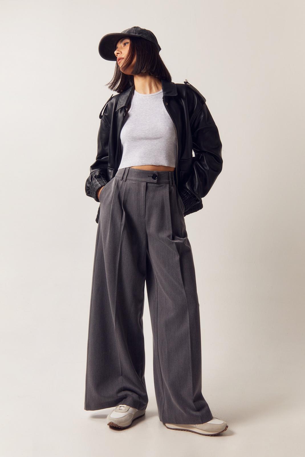 Grey marl Tailored Double Pleat Wide Leg Pants image number 1