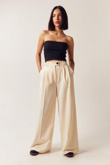 Tailored Double Pleat Wide Leg Pants ivory