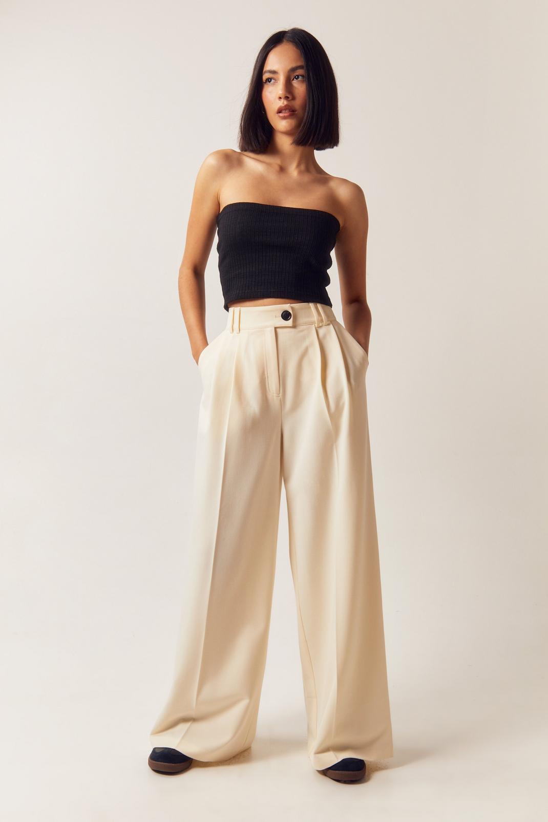 Ivory Tailored Double Pleat Wide Leg Pants image number 1