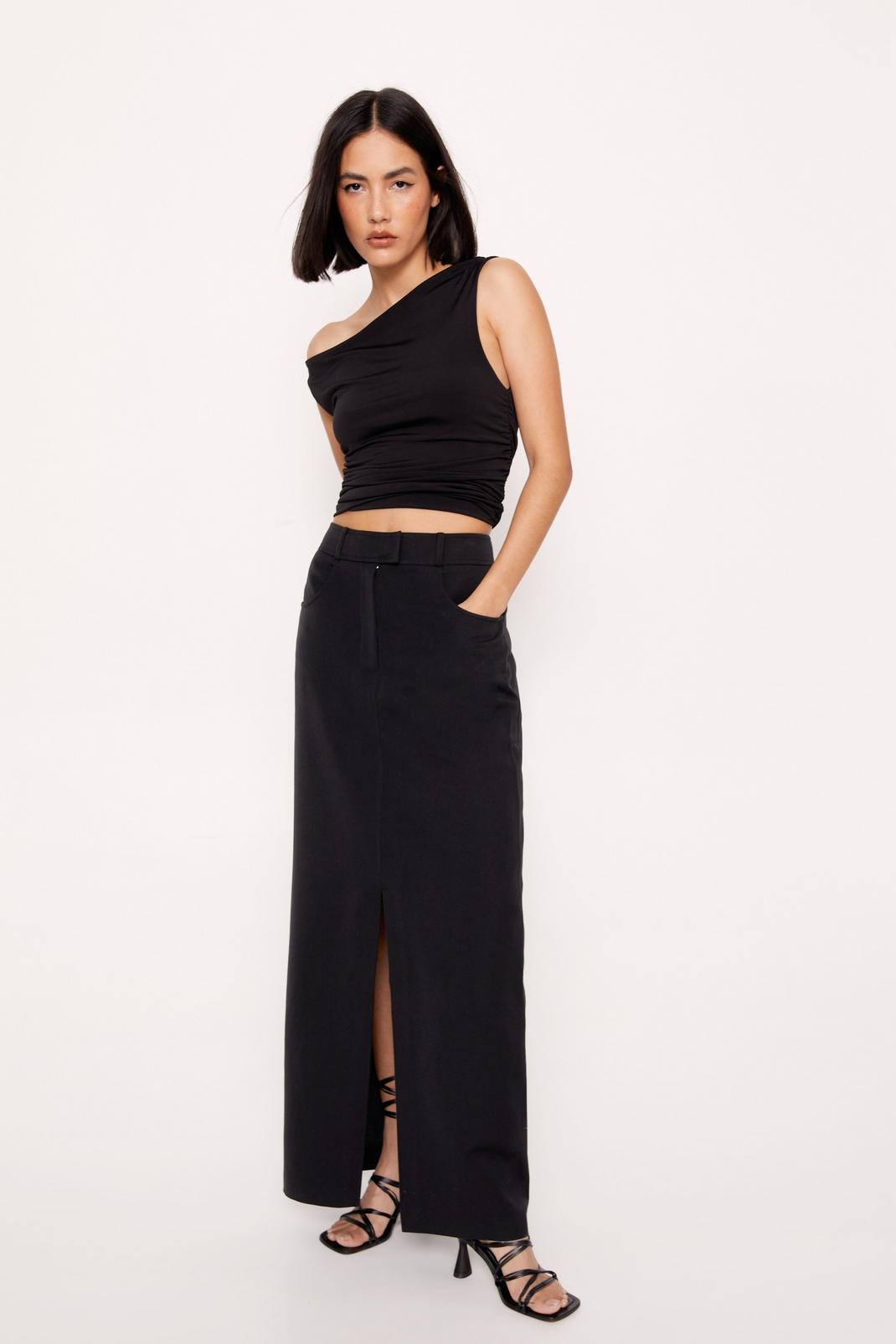 Black Tailored Front Split Maxi Skirt image number 1