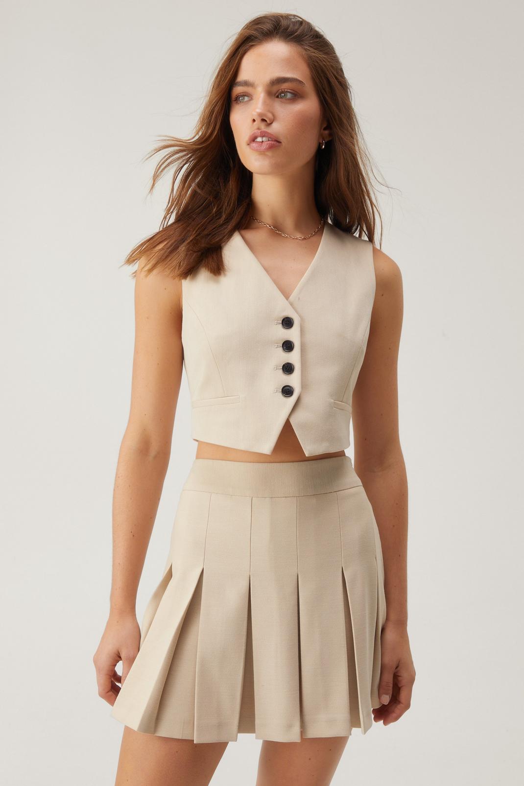 Mini-jupe de tailleur plissée, Beige image number 1