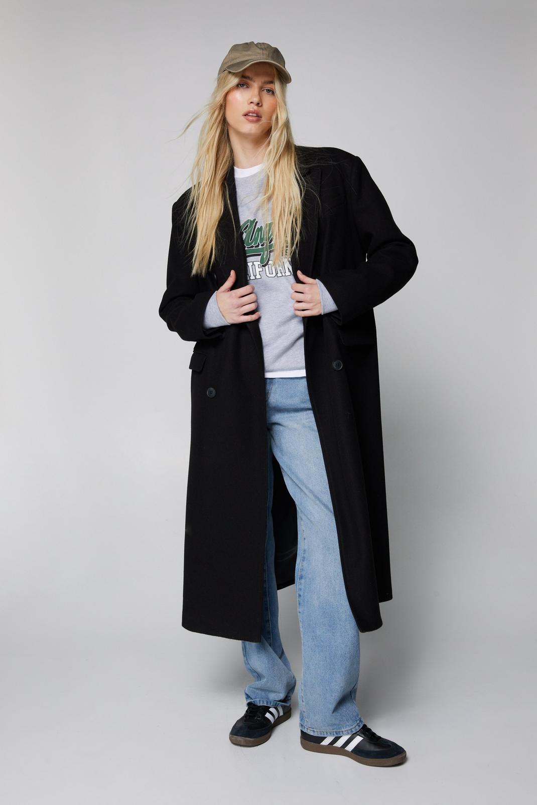 Black Contrast Collar Wool Look Tailored Coat image number 1