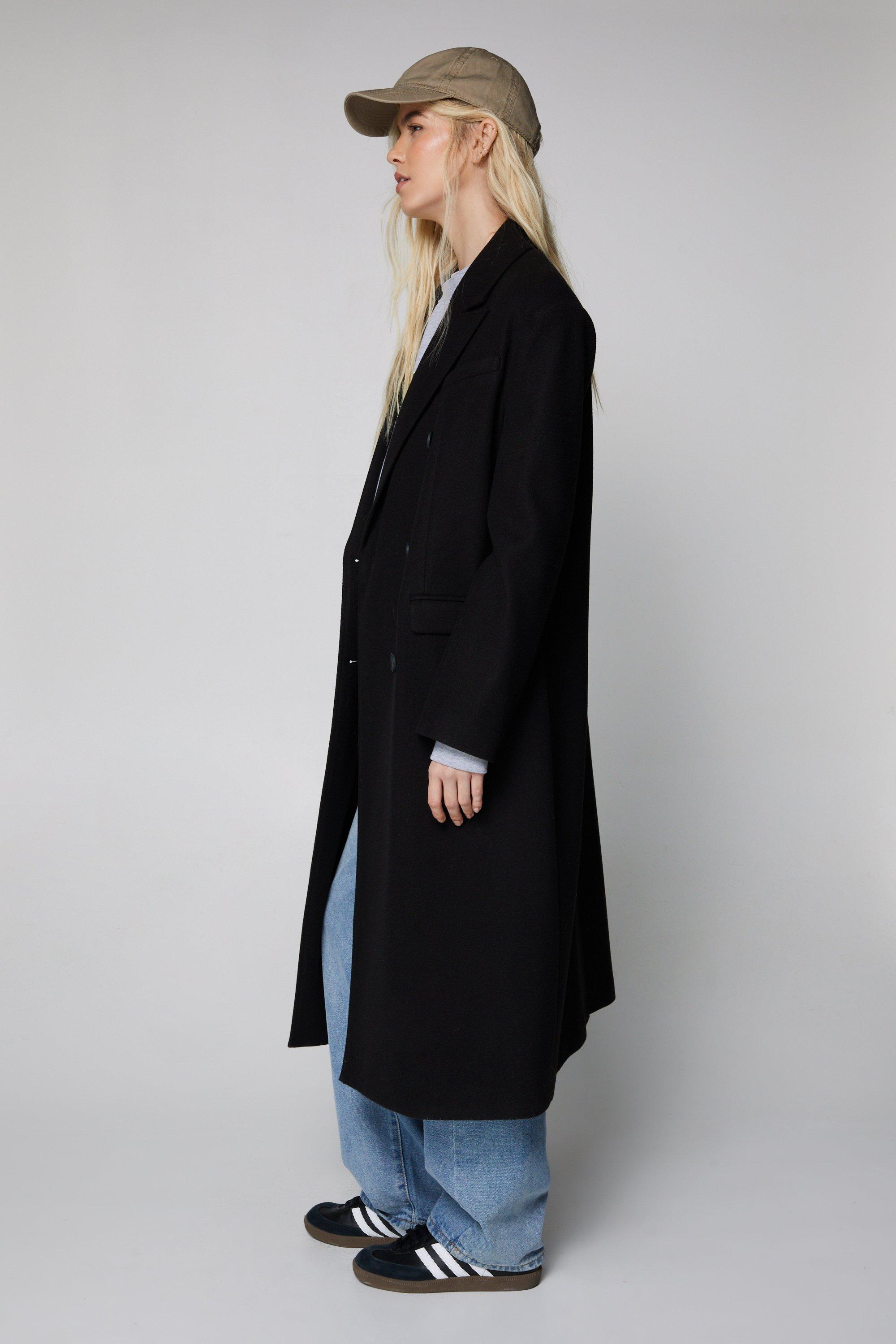 Manteau effet laine a col contrastant