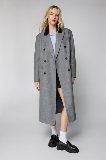Grey Contrast Collar Wool Look Tailored Coat