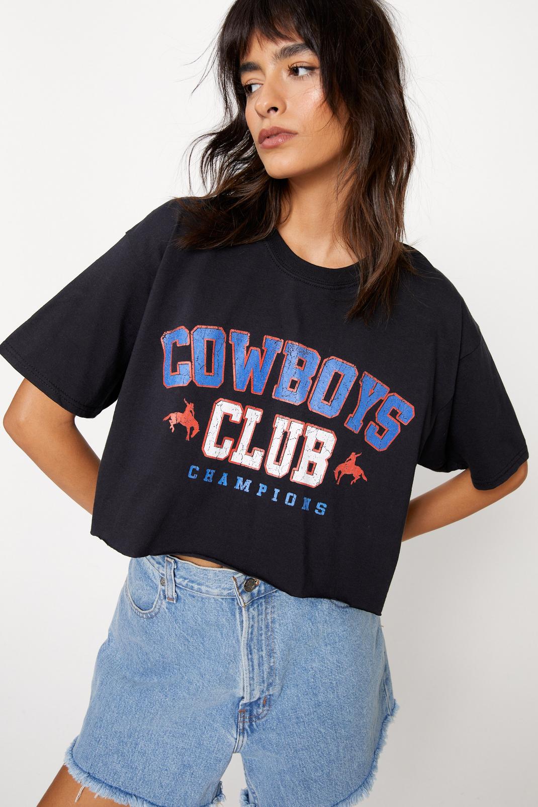 Black Cowboys Club Graphic Oversized Cropped T-shirt image number 1
