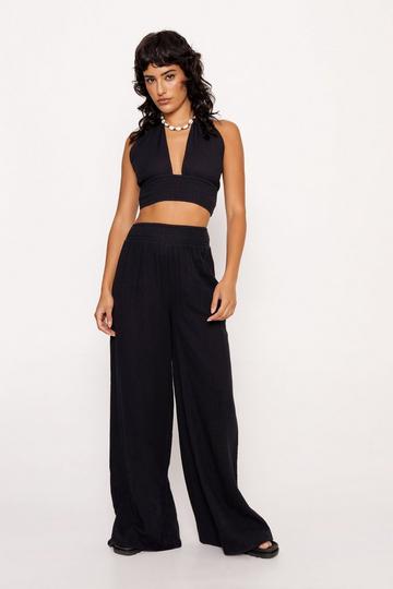 Black Relaxed Textured Cotton Pants