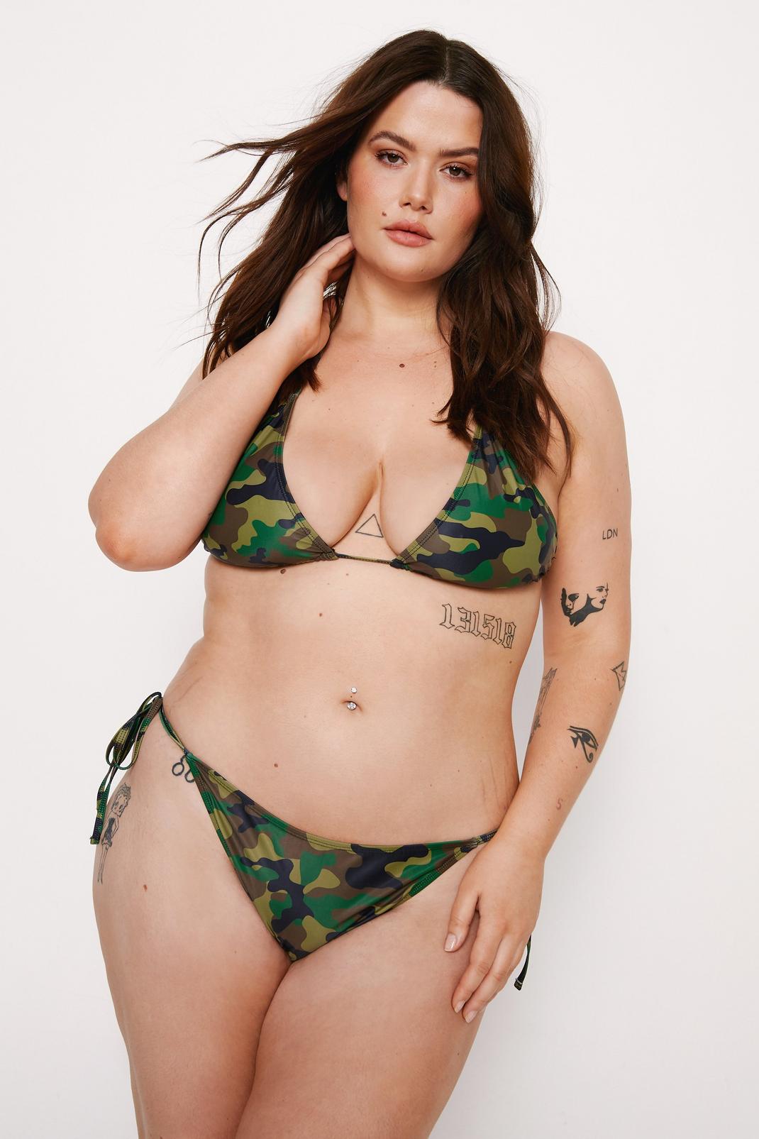 Grande taille - Bikini recyclé camouflage, Khaki image number 1