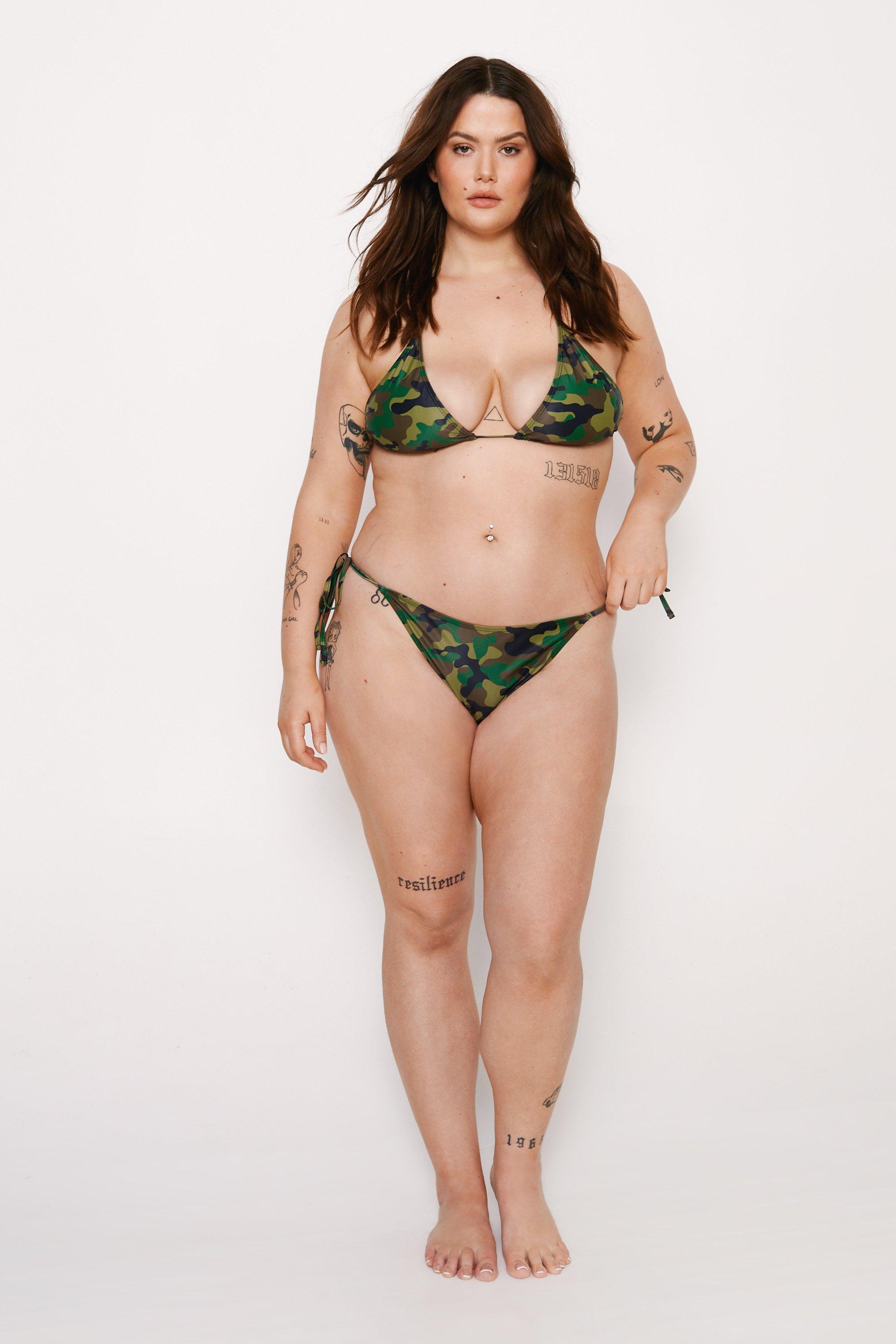 Plus Size Basic Camo Triangle Bikini Set