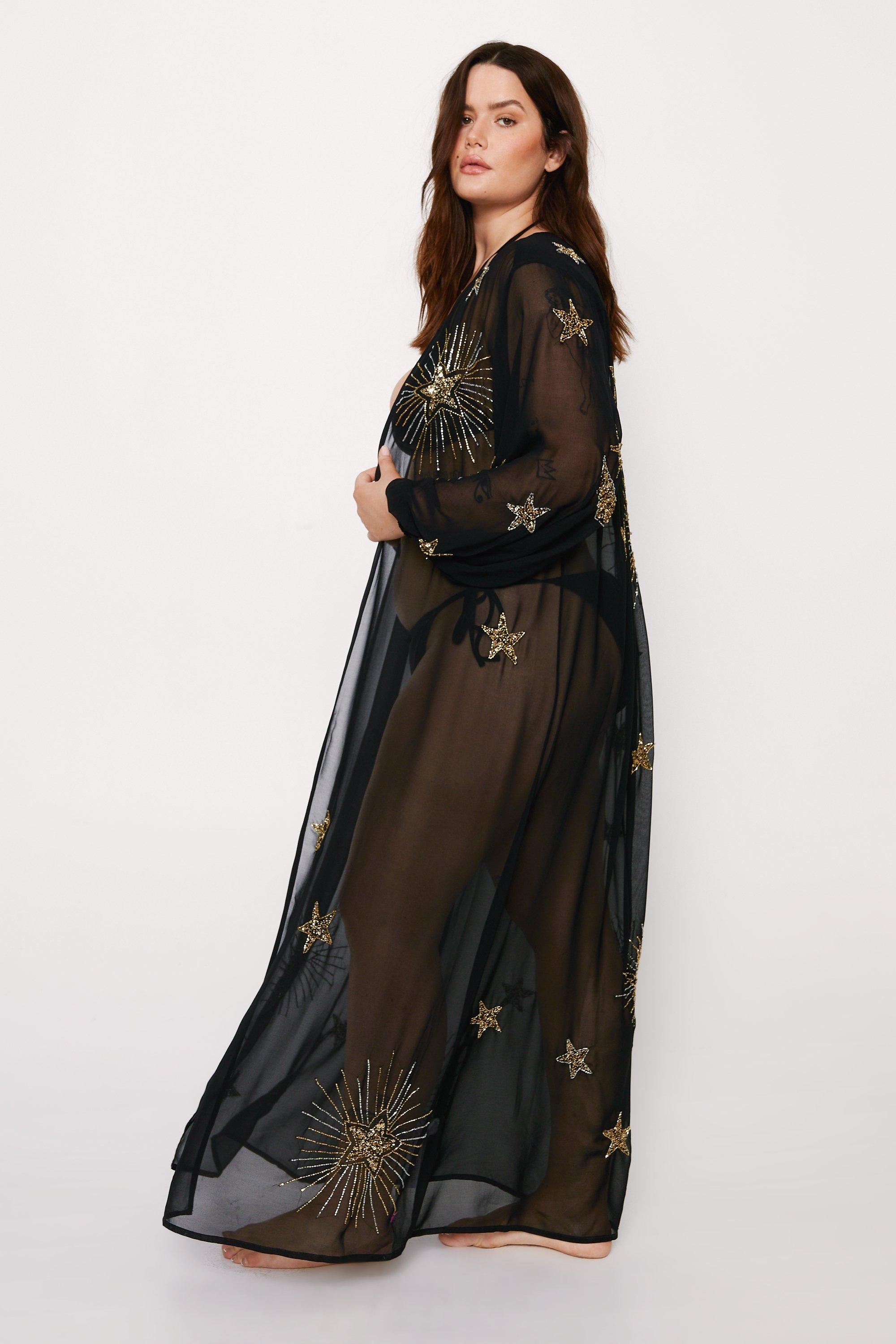 Plus Size Premium Hand Embellished Celestial Maxi Kimono