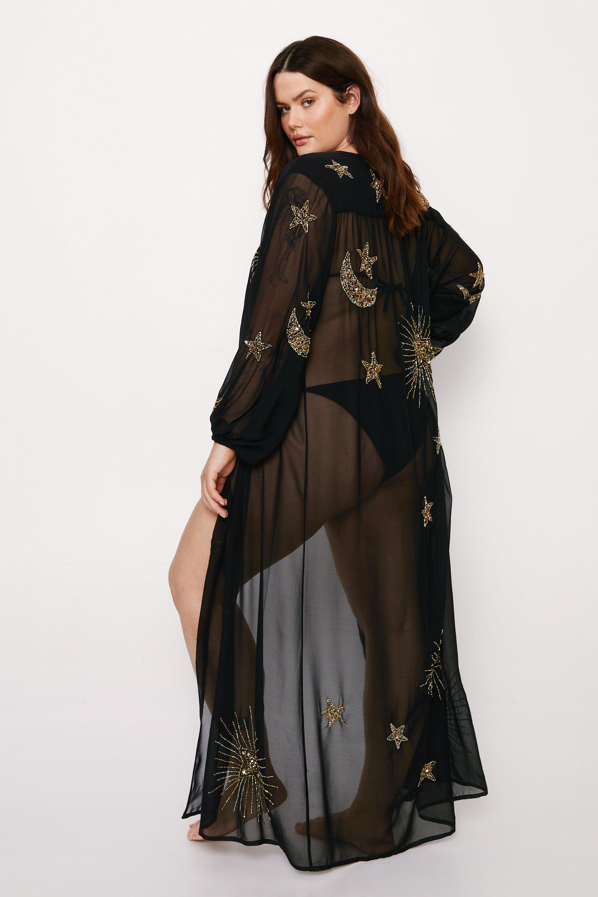 Embellished maxi outlet kimono