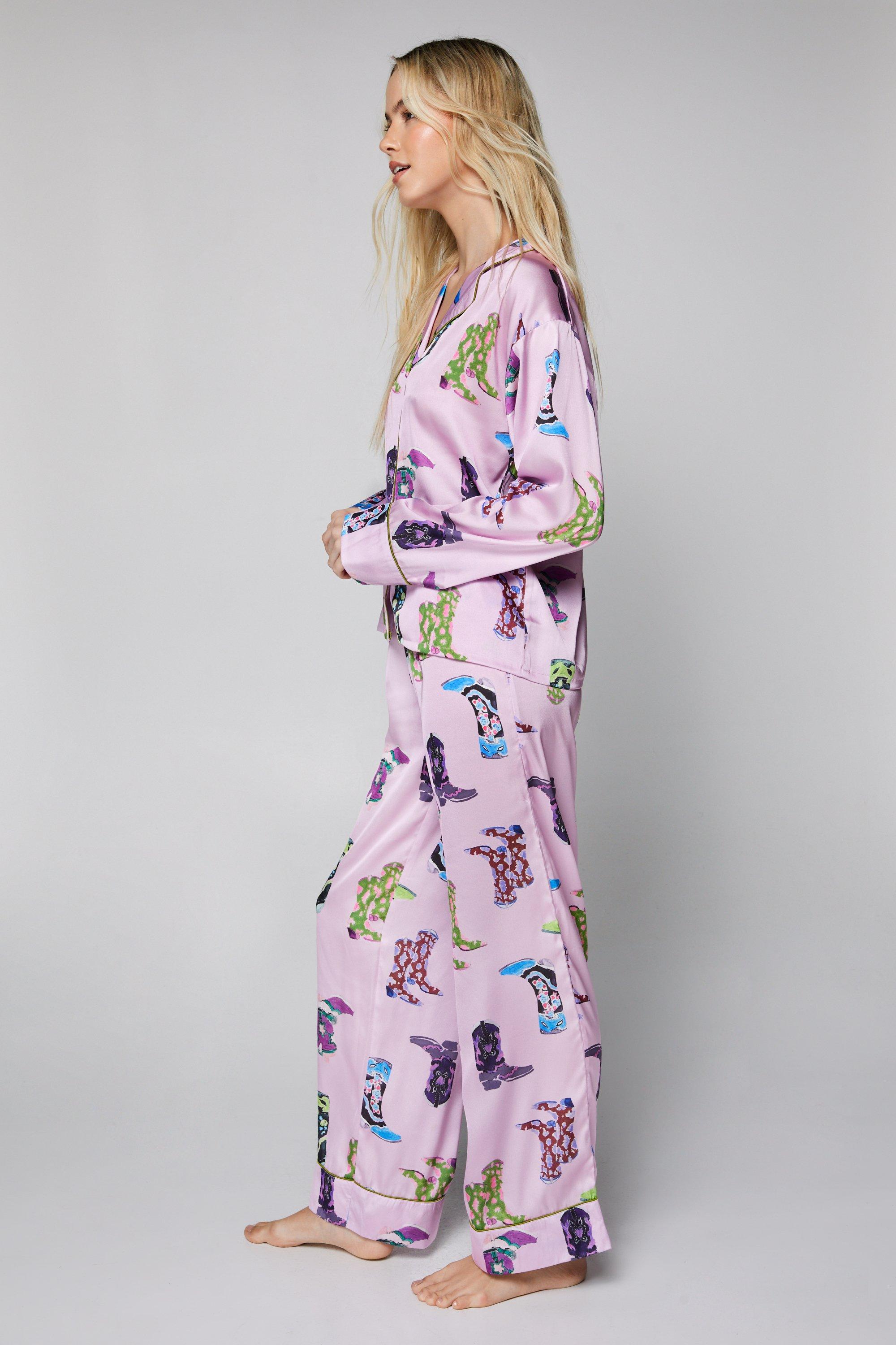 Satin Cowboy Boots Oversized Pajama Pants Set