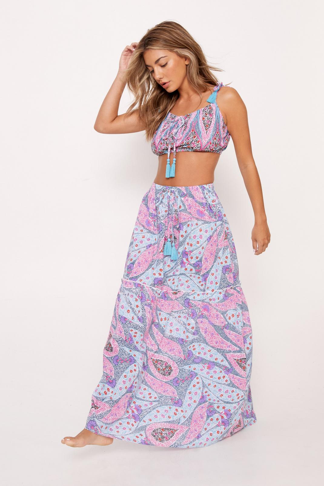 Blue Paisley Cotton Gauze Tiered Beach Skirt image number 1