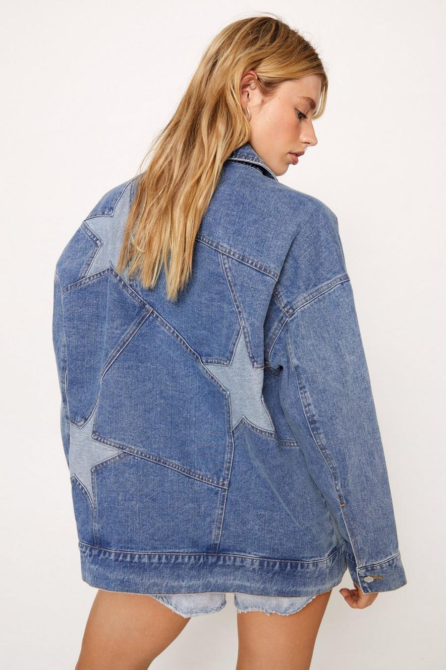 Colour Block Star Detail Oversized Denim Jacket
