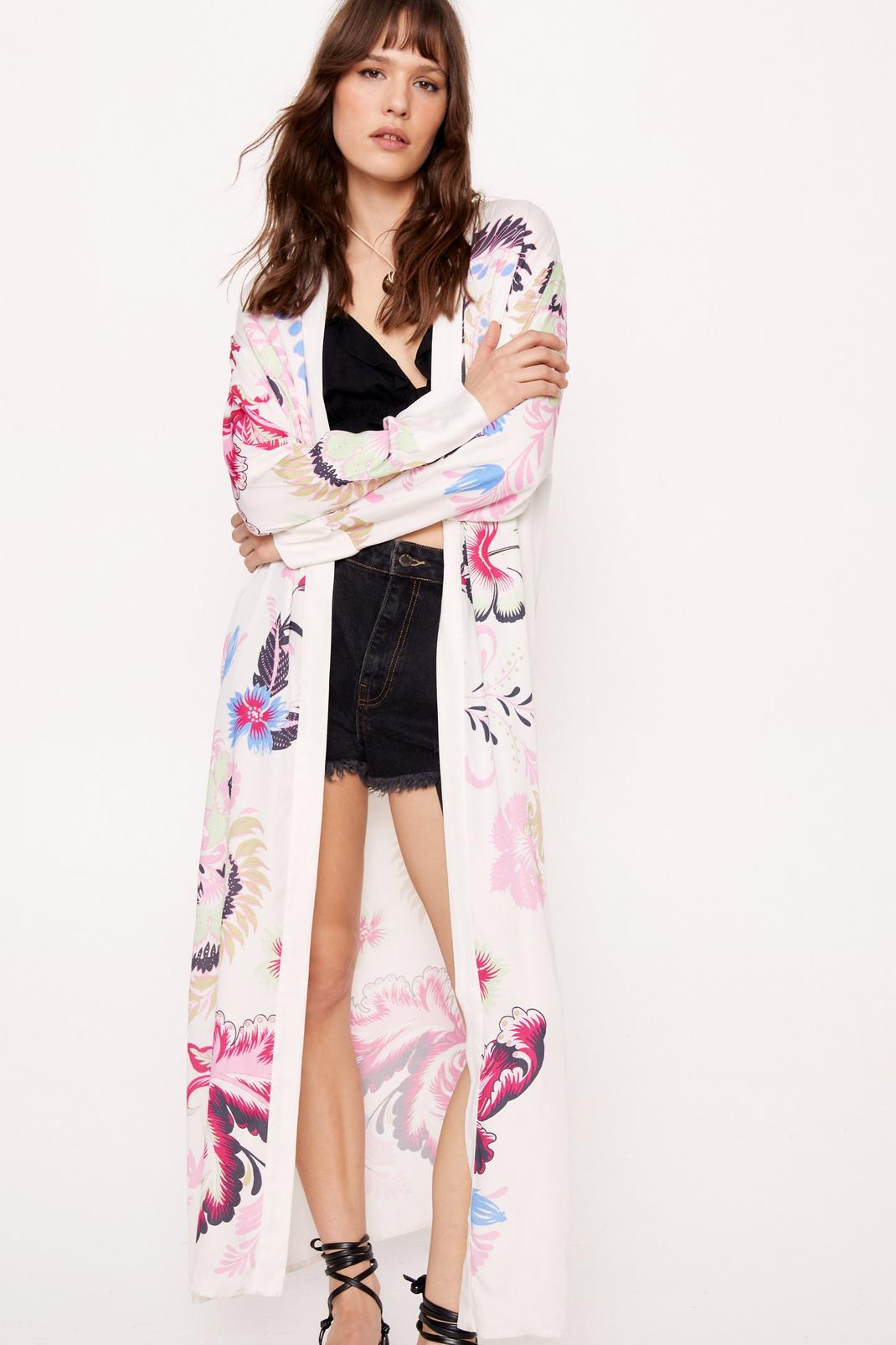 White Floral Maxi Kimono image number 1