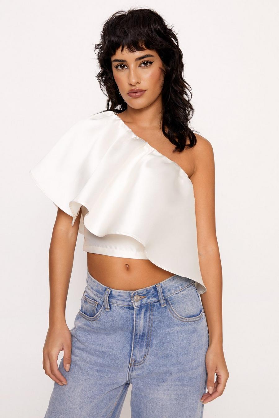 One Shoulder Satin Twill Blouse