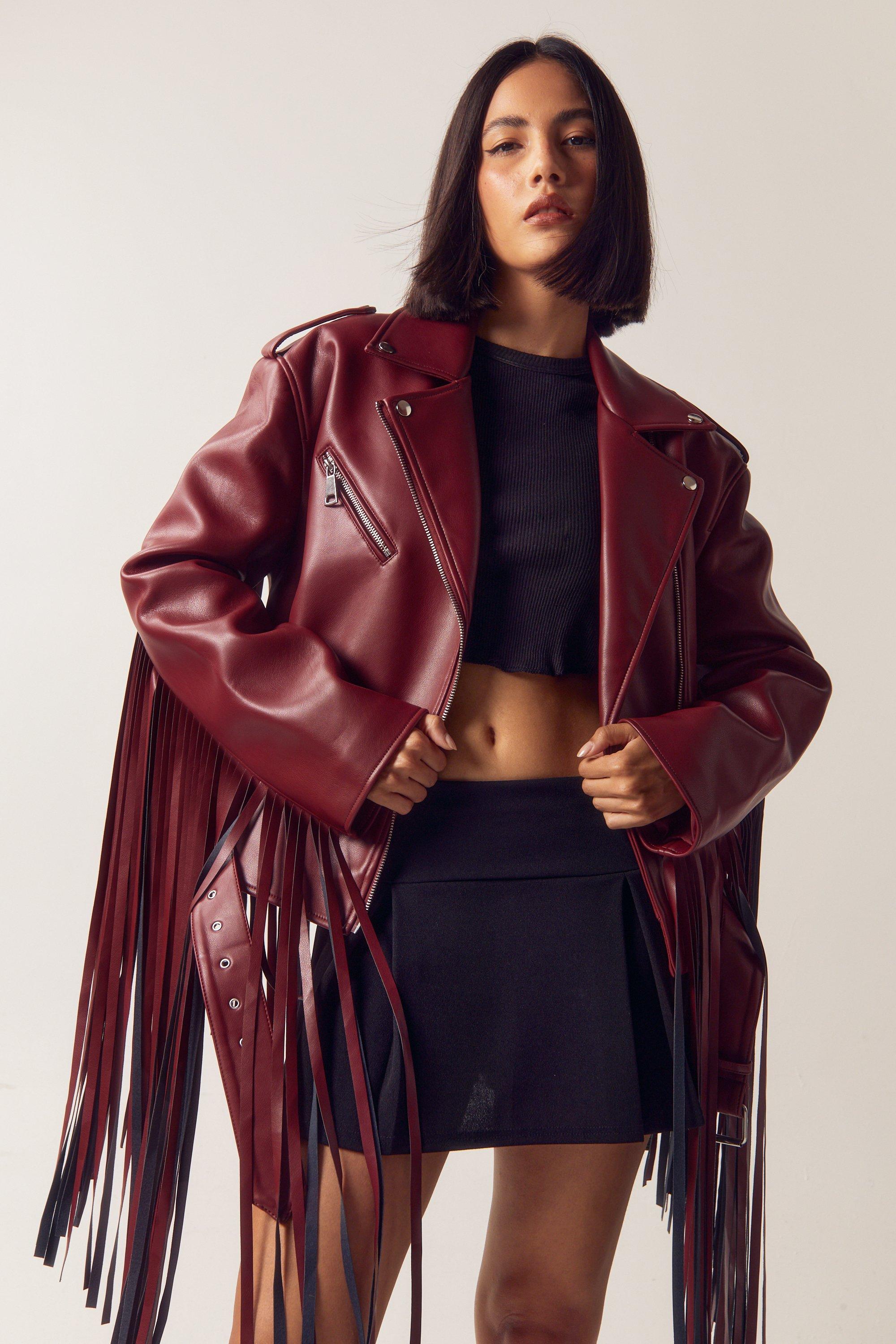 Deep red leather outlet jacket