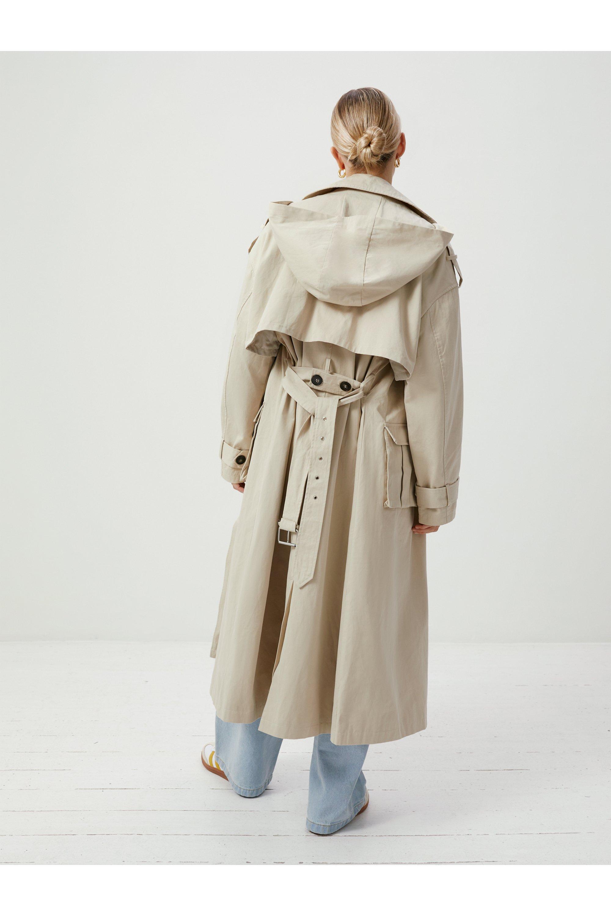 Long trench coat with hood on sale