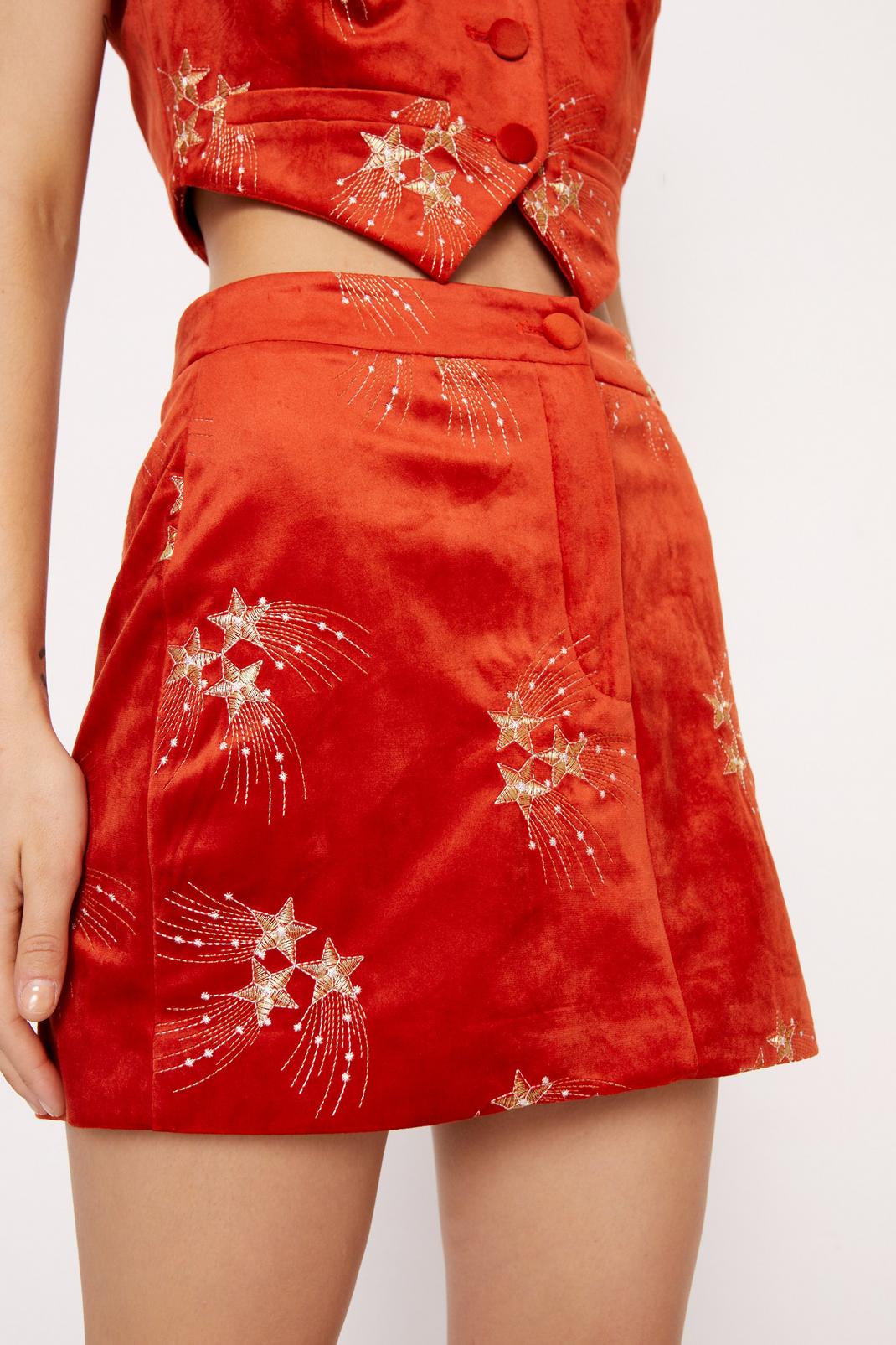 Multi Premium Embroidered Velvet Mini Skirt image number 1
