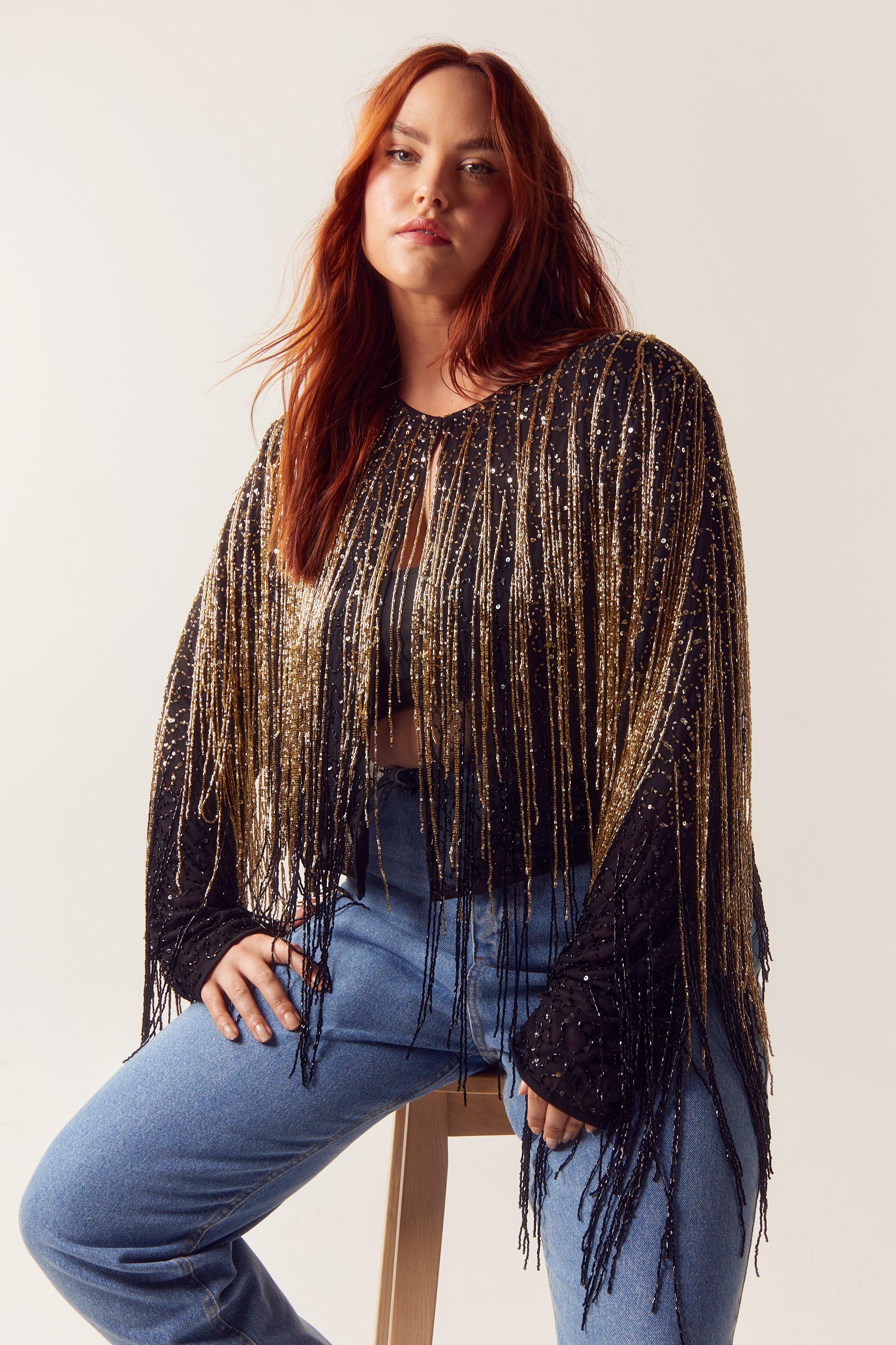 Plus size sale fringe jacket