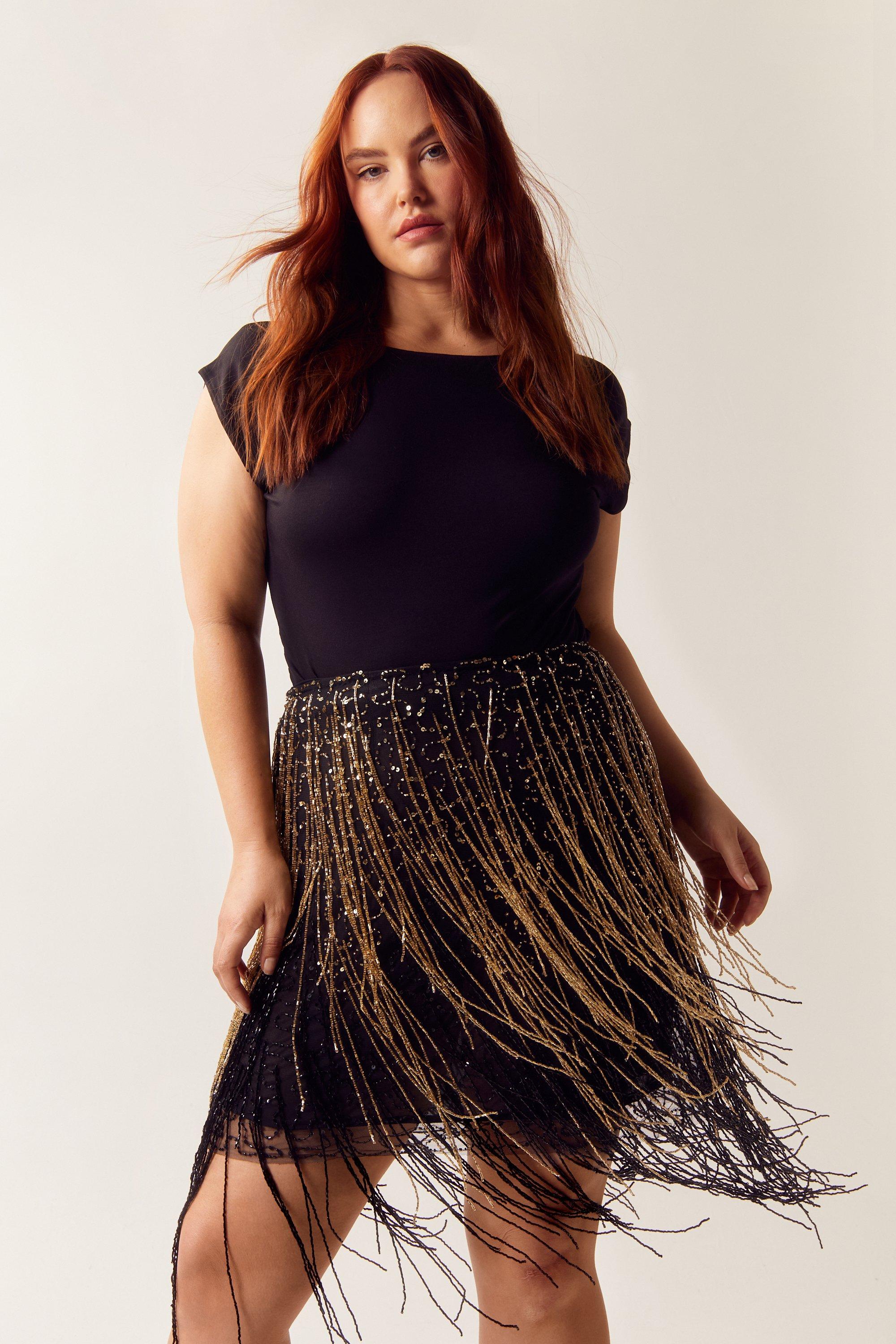 Plus size leather hot sale fringe skirt