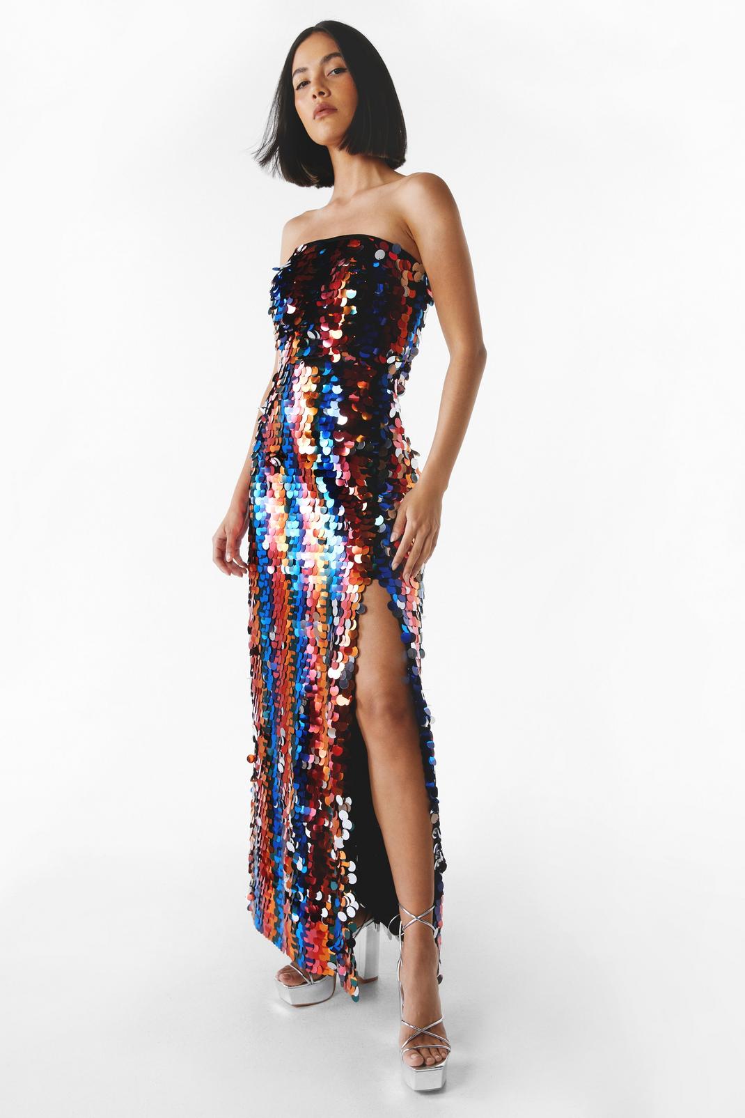 Multi Premium Stripe Disc Sequin Bandeau Maxi Dress image number 1