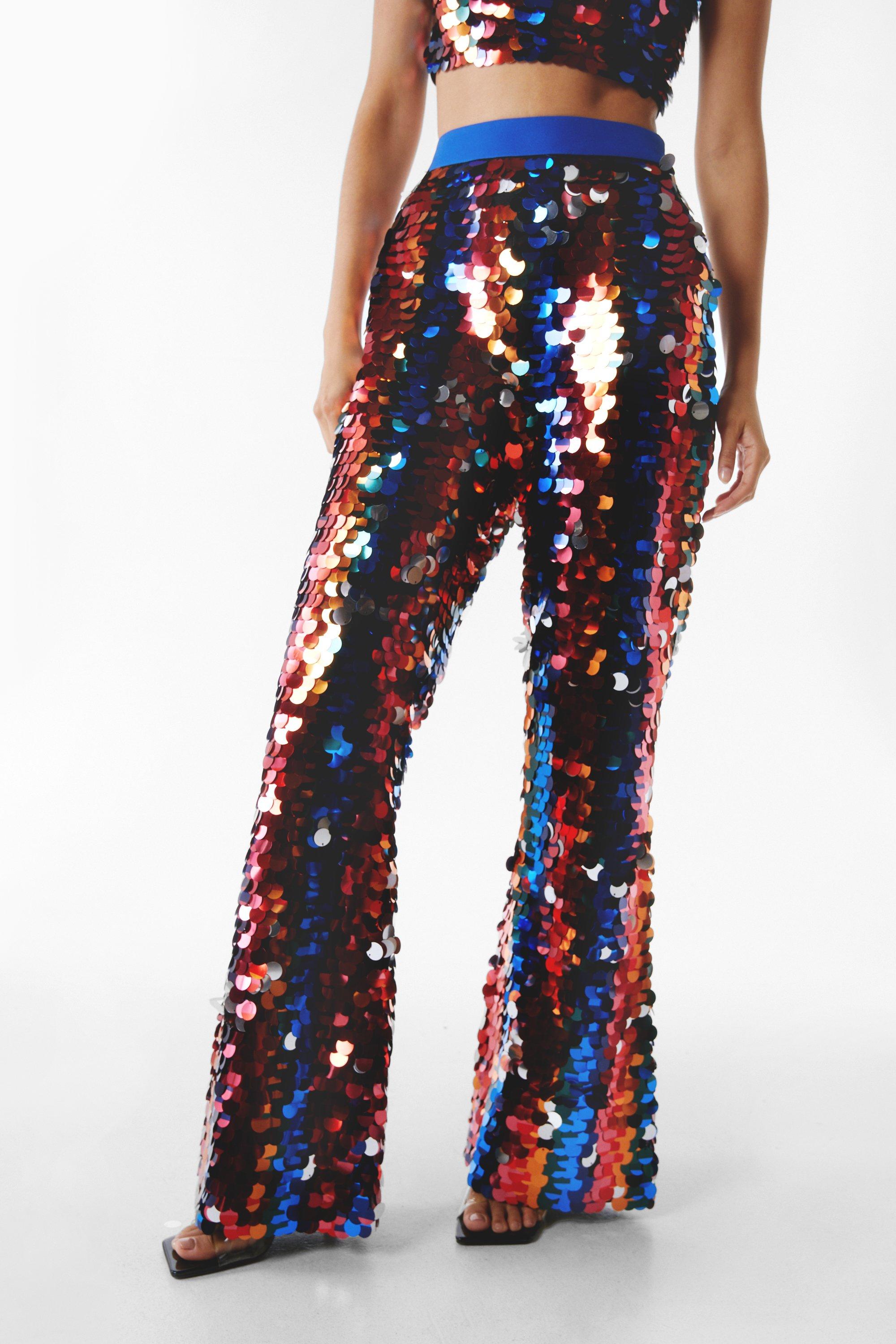 Premium Stripe Disc Sequin Flare Trousers | Nasty Gal