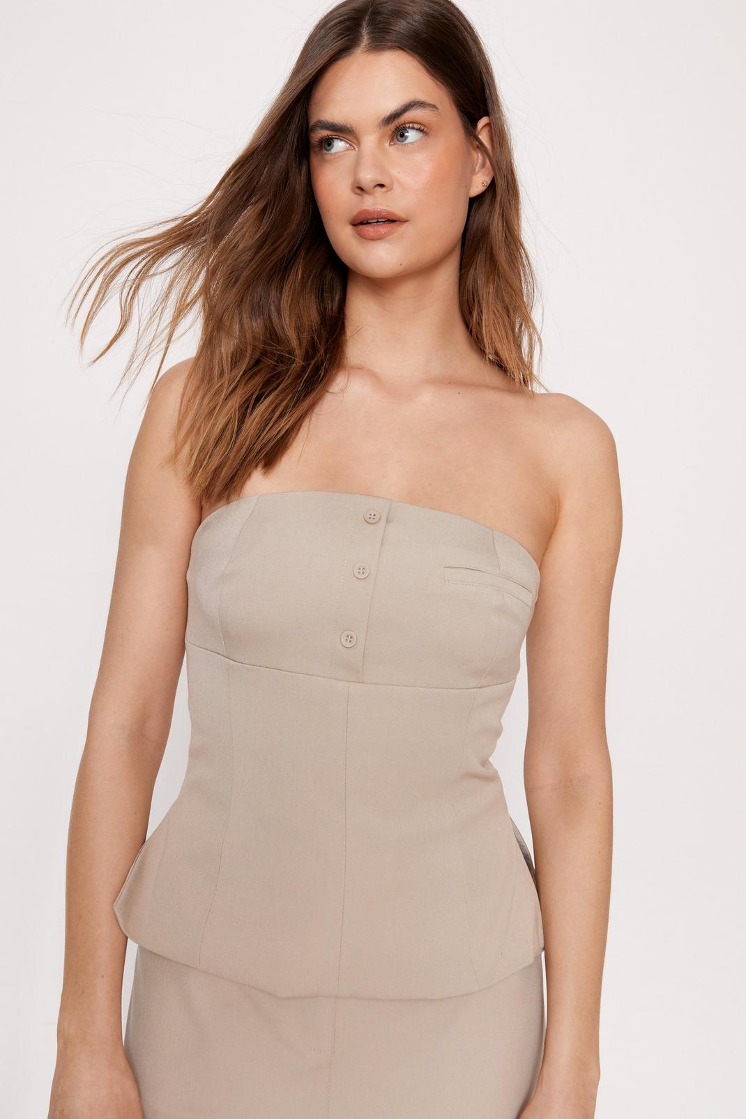 Beige Tailored Bandeau Top image number 1