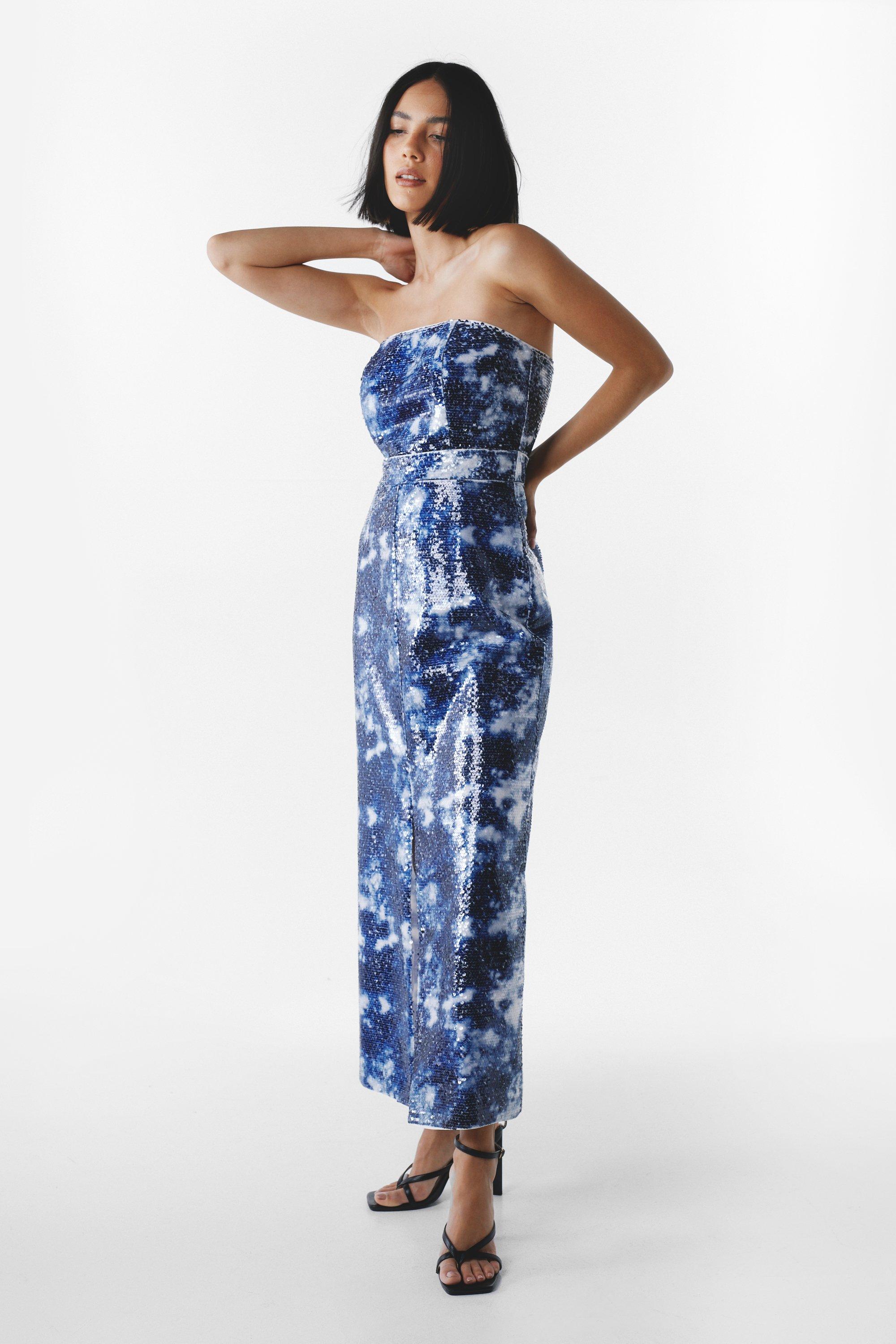 Strapless tie dye maxi sales dress