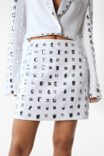 Premium Embellished Tailored Mini Skirt ivory