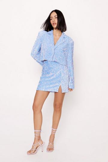 Blue Premium Velvet Sequin Mini Skirt