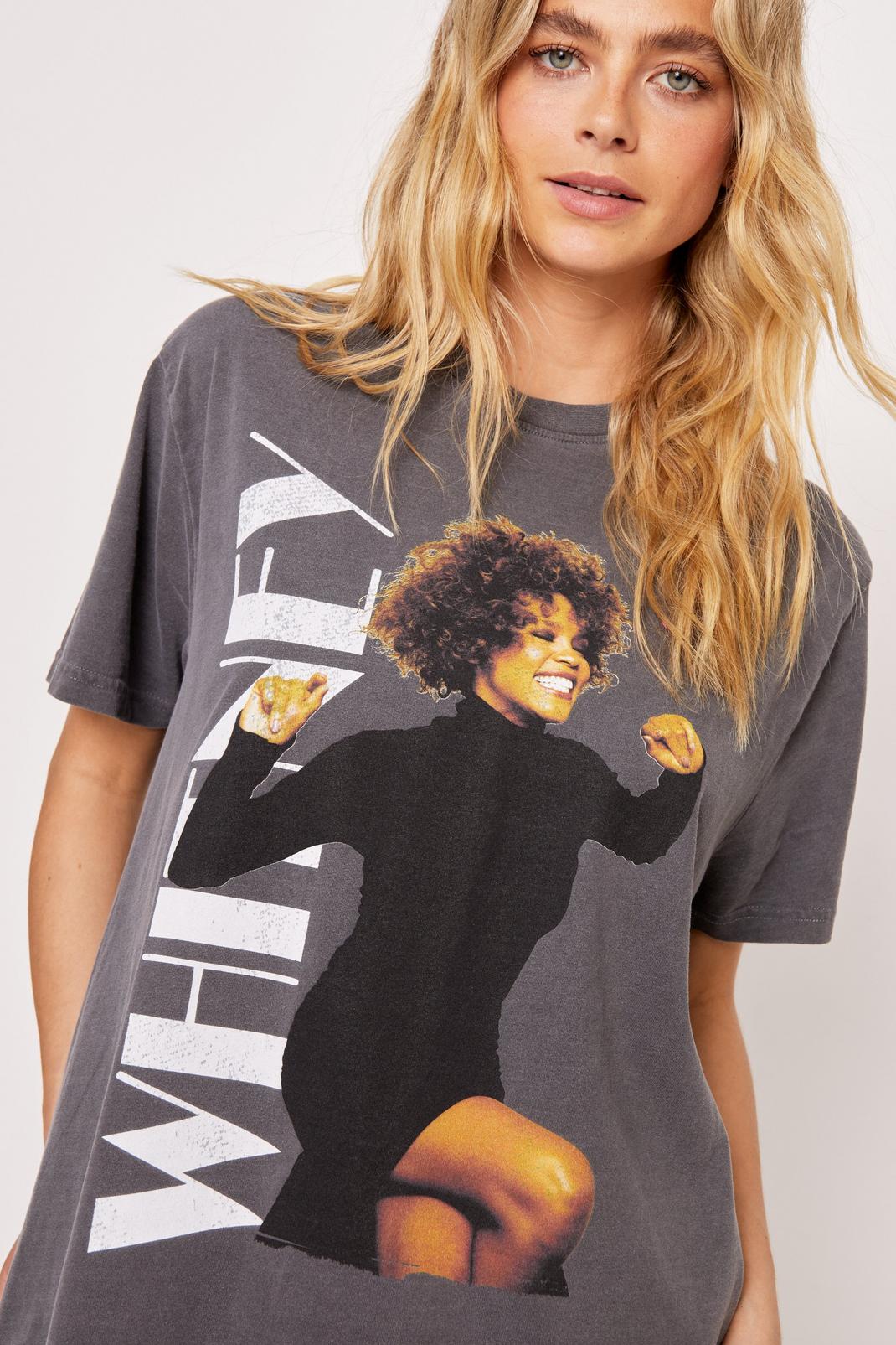 Charcoal Whitney Houston Graphic Overdyed Oversized T-shirt image number 1