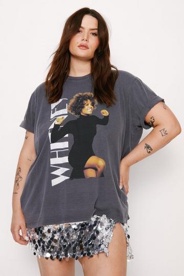 Plus Size Whitney Houston Graphic Overdyed Oversized T-shirt charcoal